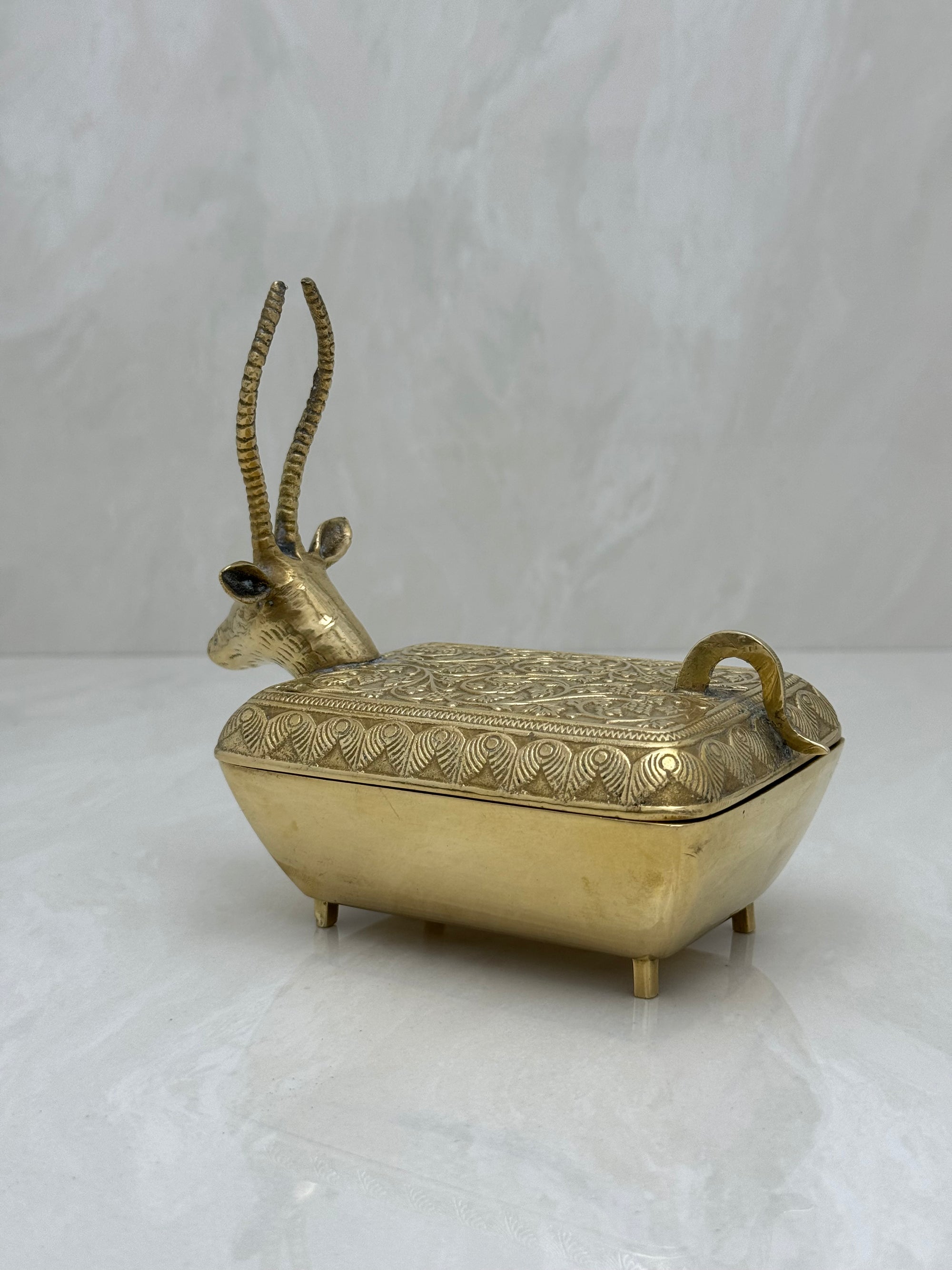 Vintage Brass Antelope Trinket Box