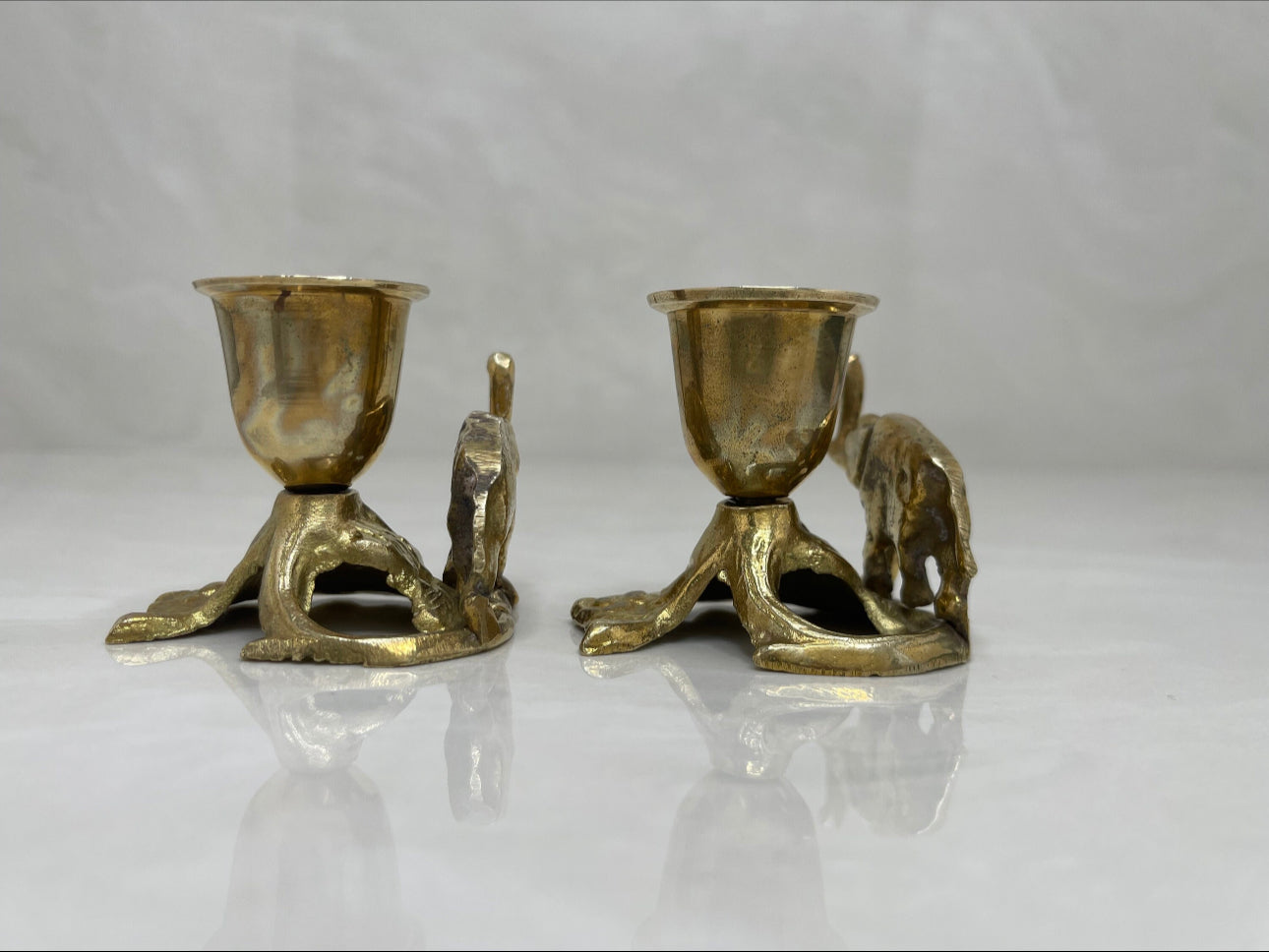Vintage Brass Elephant Candlestick Holders-A Pair