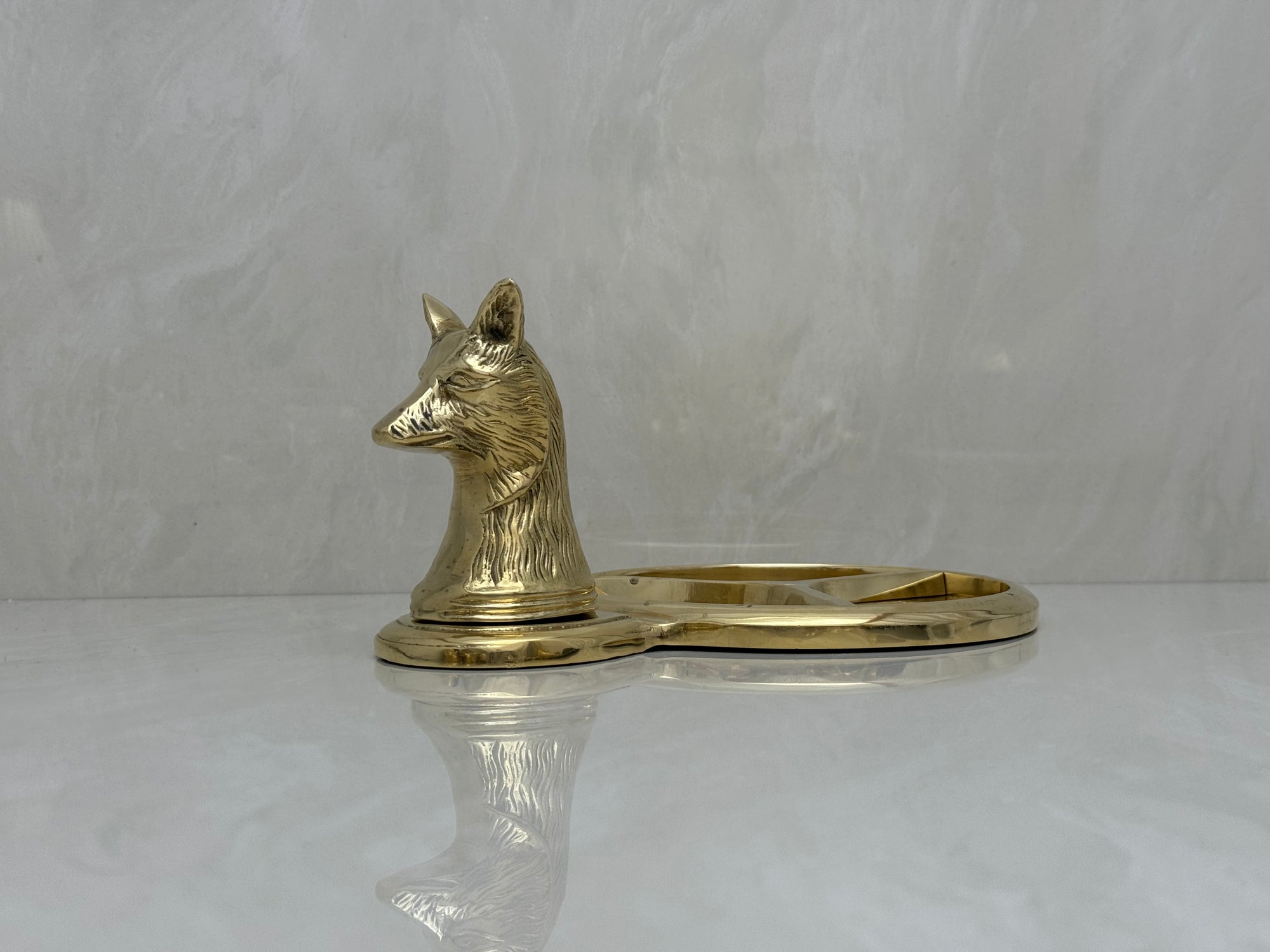 Vintage Brass Fox Head Dresser Tray