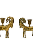 Exceptional Pair of Vintage Four-Headed Ram Brass Candleholders – MCM Sculptural Decor | Hollywood Regency Masterpieces