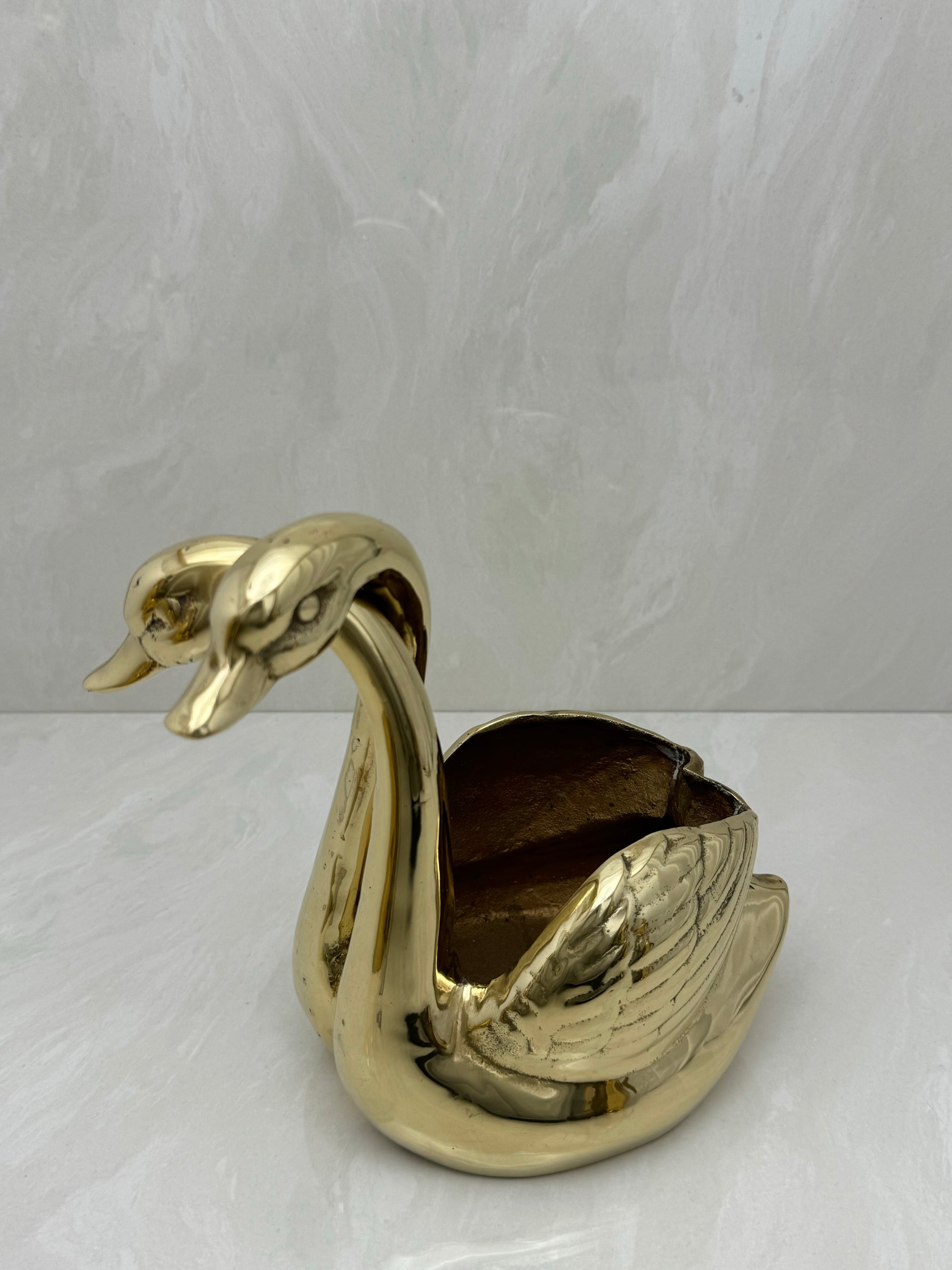 Vintage Brass Double Swan Planter