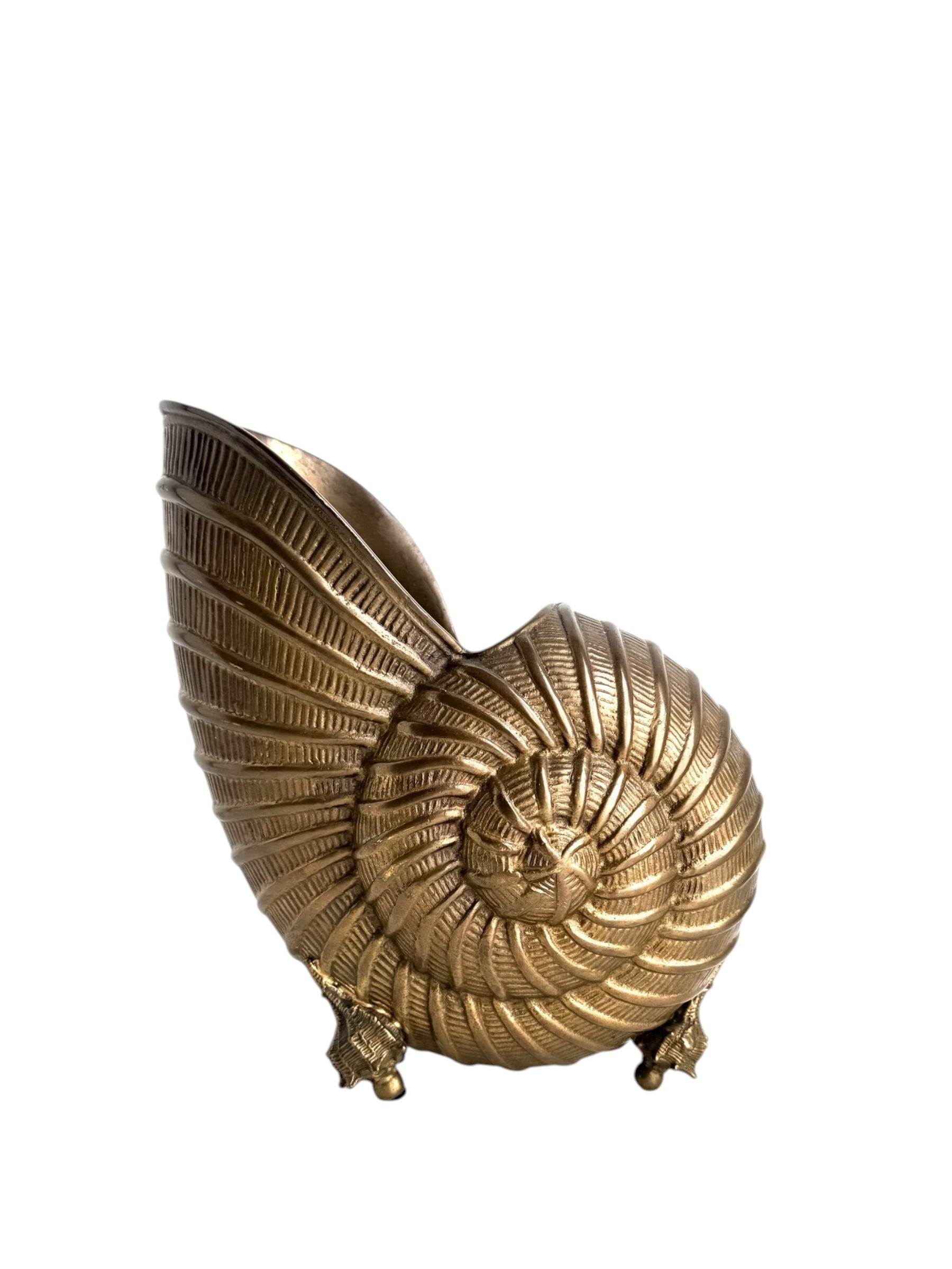 Vintage Brass Nautilus Shell Wine Bucket or Planter