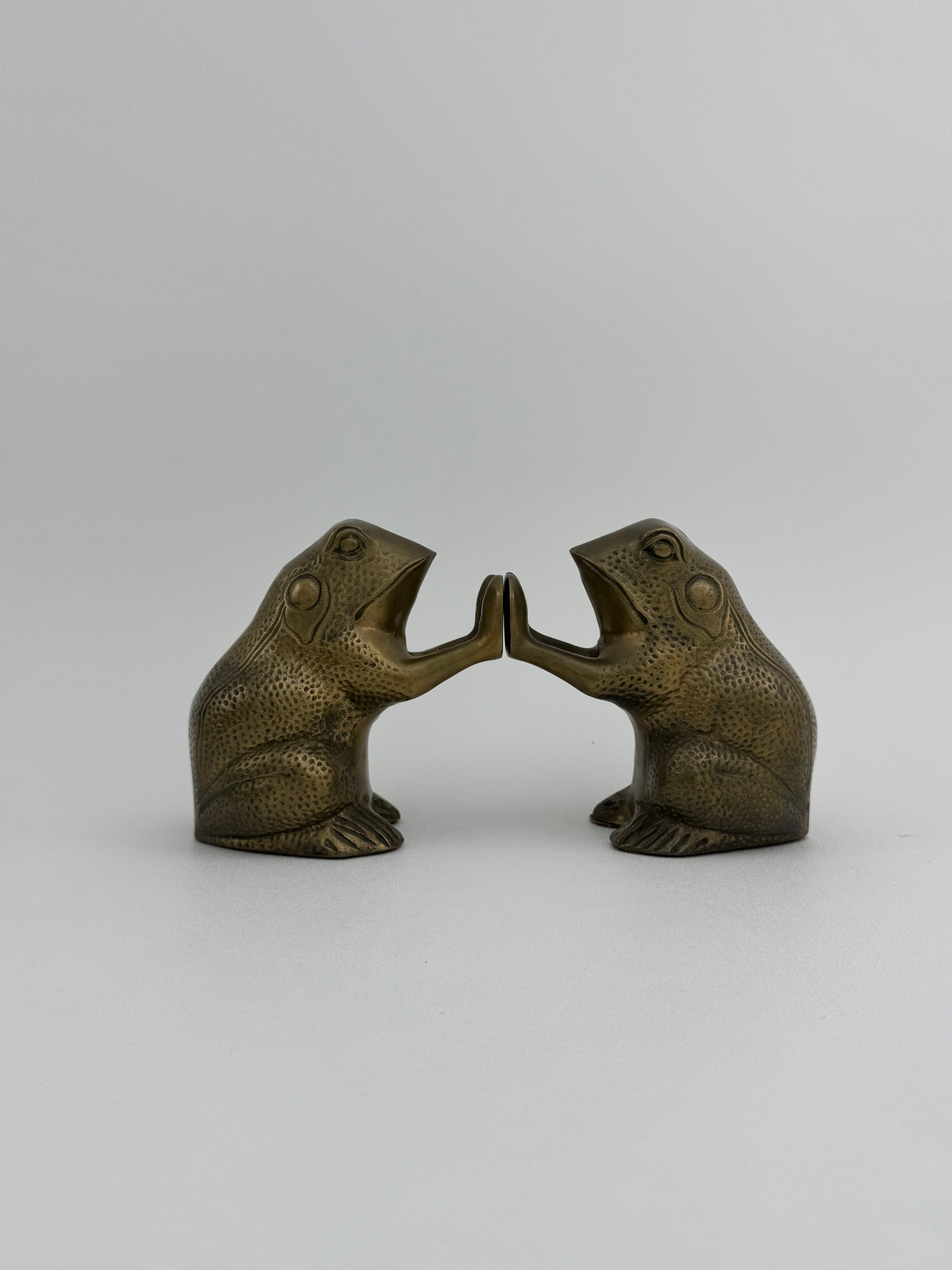 Vintage Brass Patty Cake Frog Bookends- A Pair