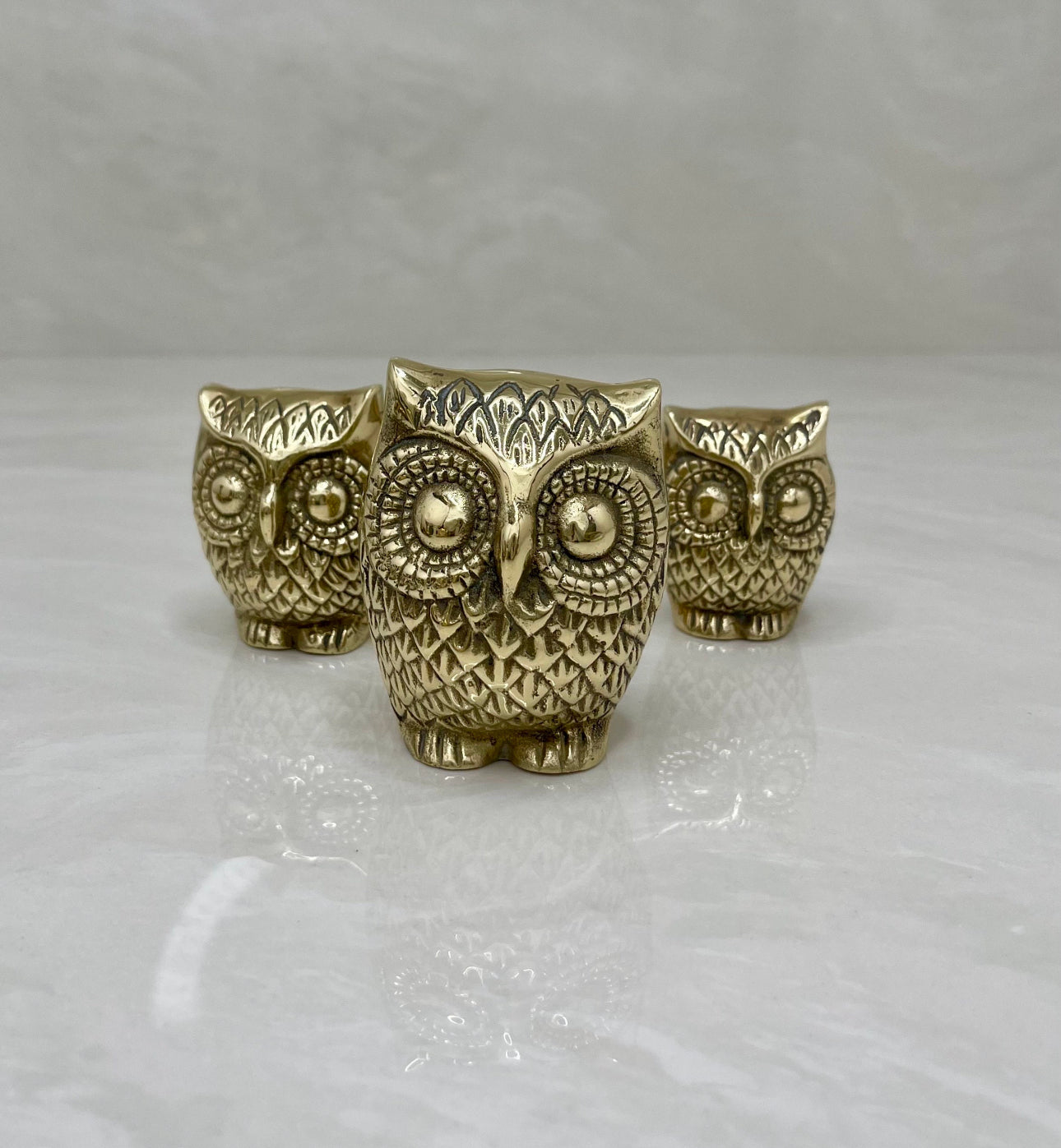 Vintage Brass Owl Family- A Set of Three