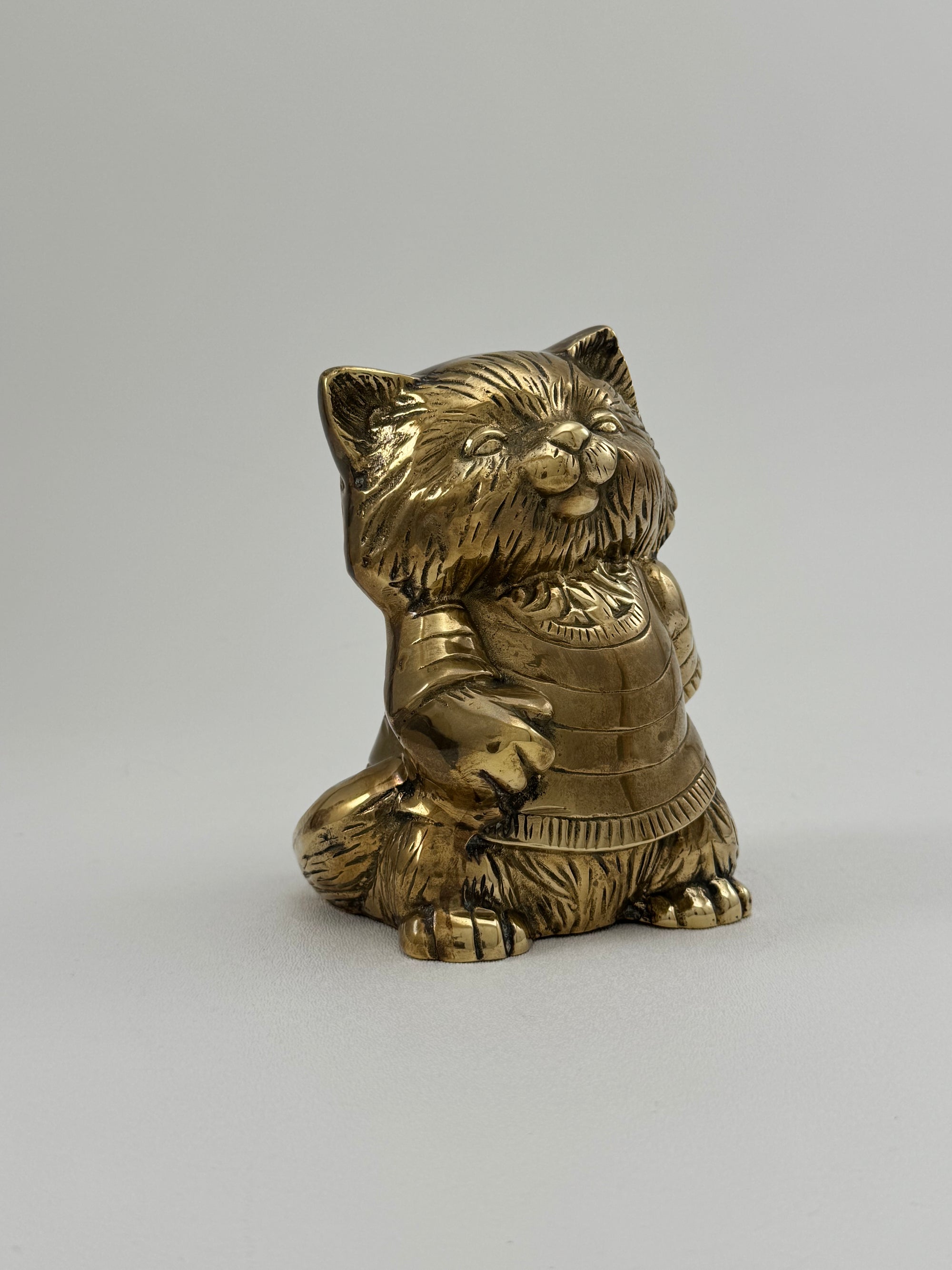 Vintage Brass Cat Coin Bank – Mid-Century Whimsical Feline Sculpture, Hollywood Regency Decor