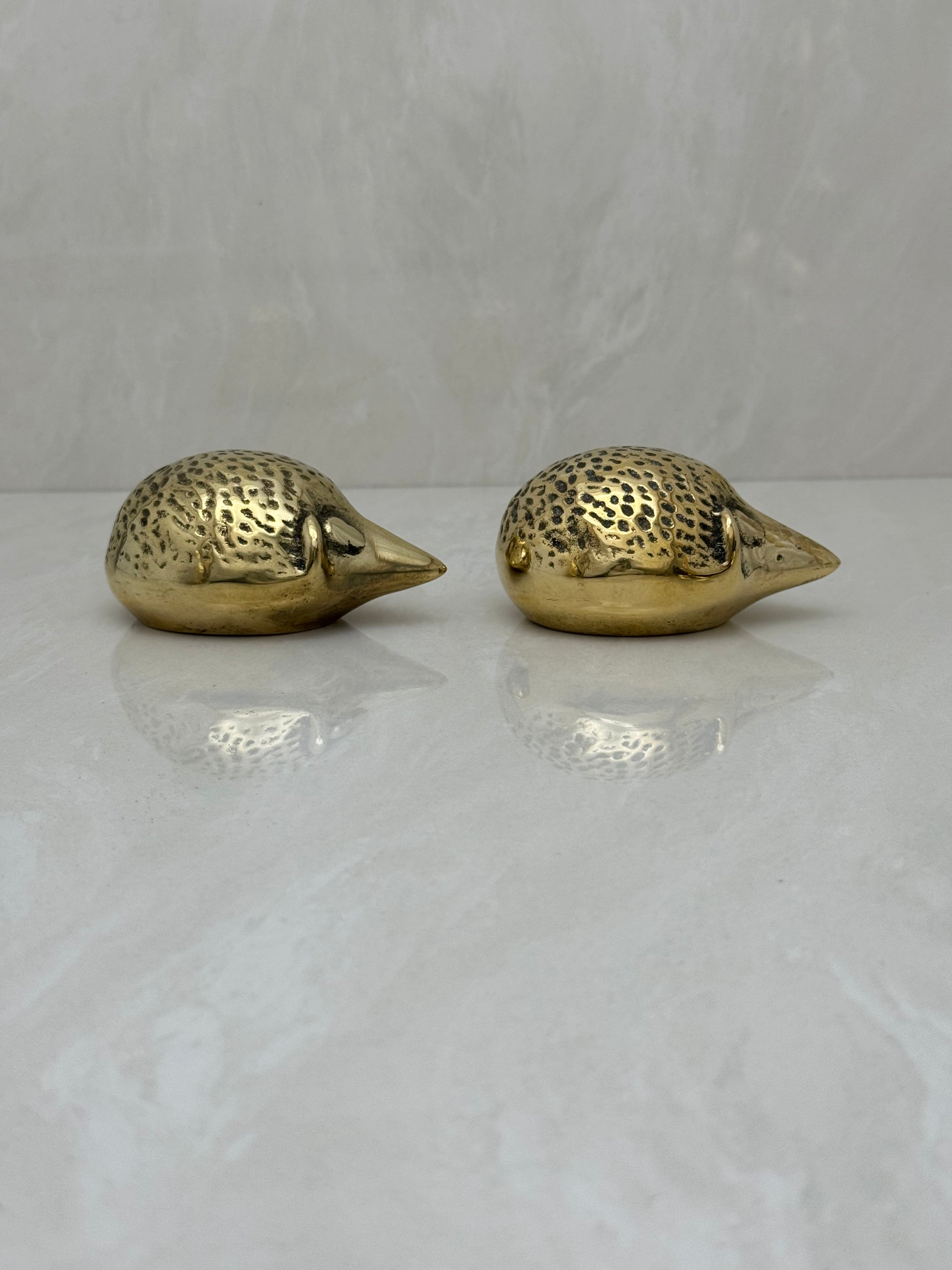 Small and Sleek Vintage Brass Hedgehogs- A Pair By Seiden