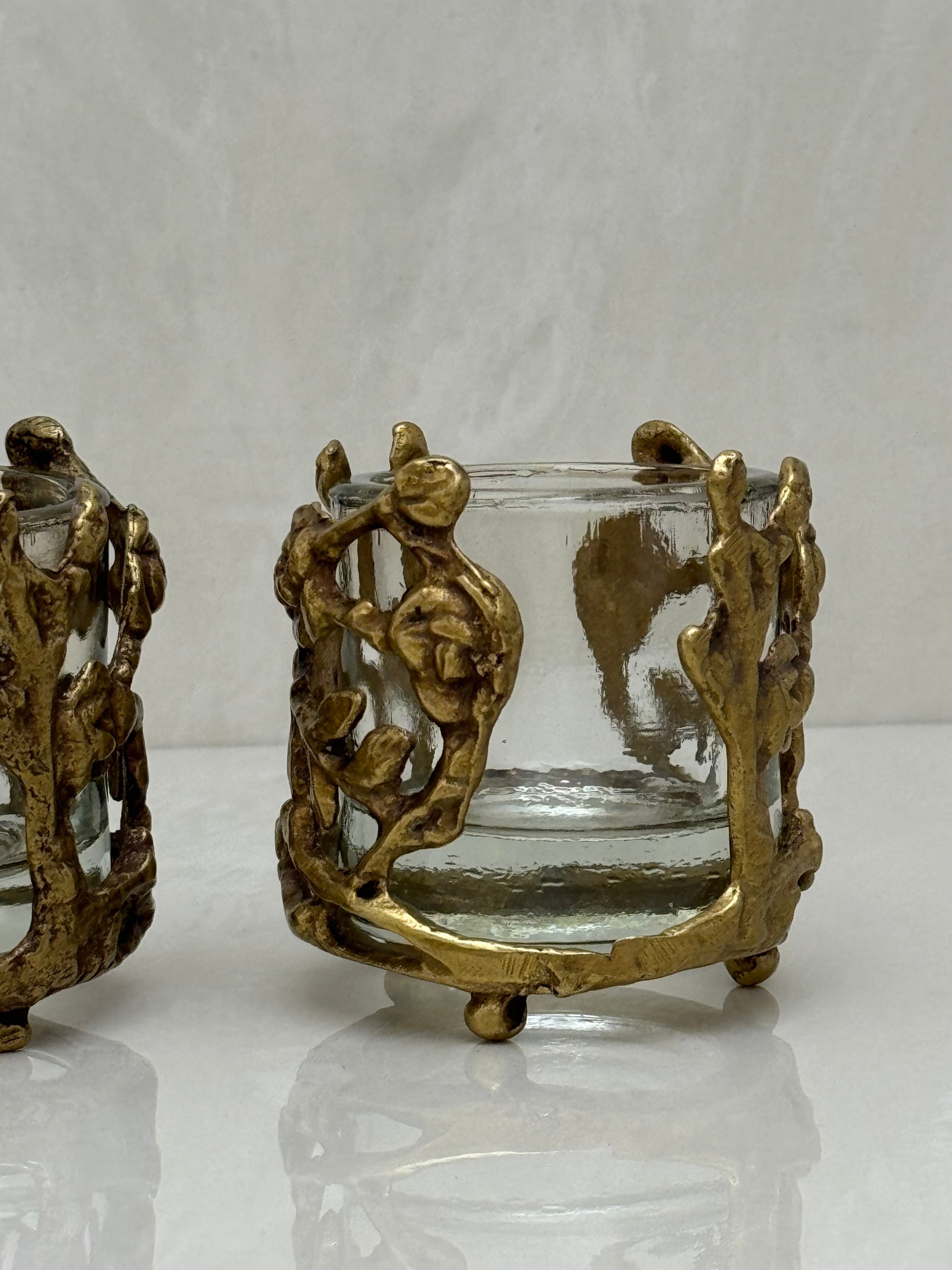 Vintage Brass Floral Candleholders-A Pair