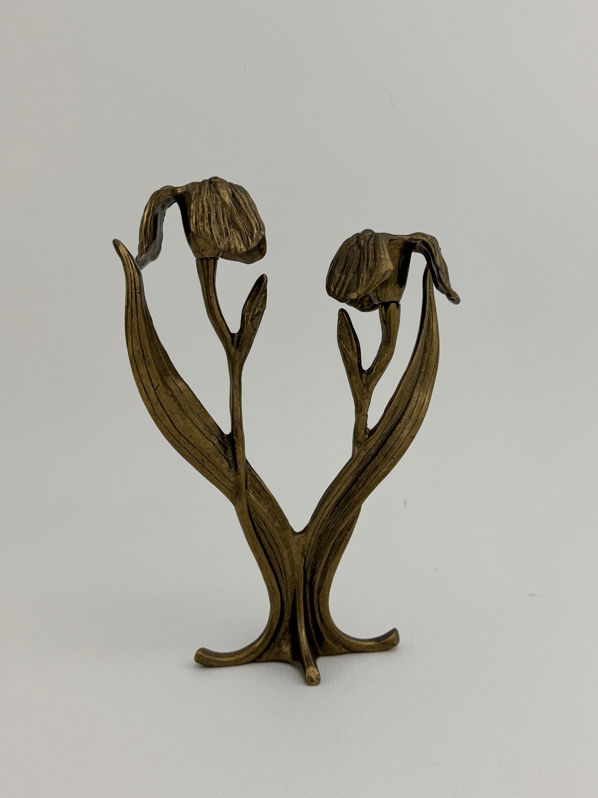 Vintage Brass Flower Candlestick Holder
