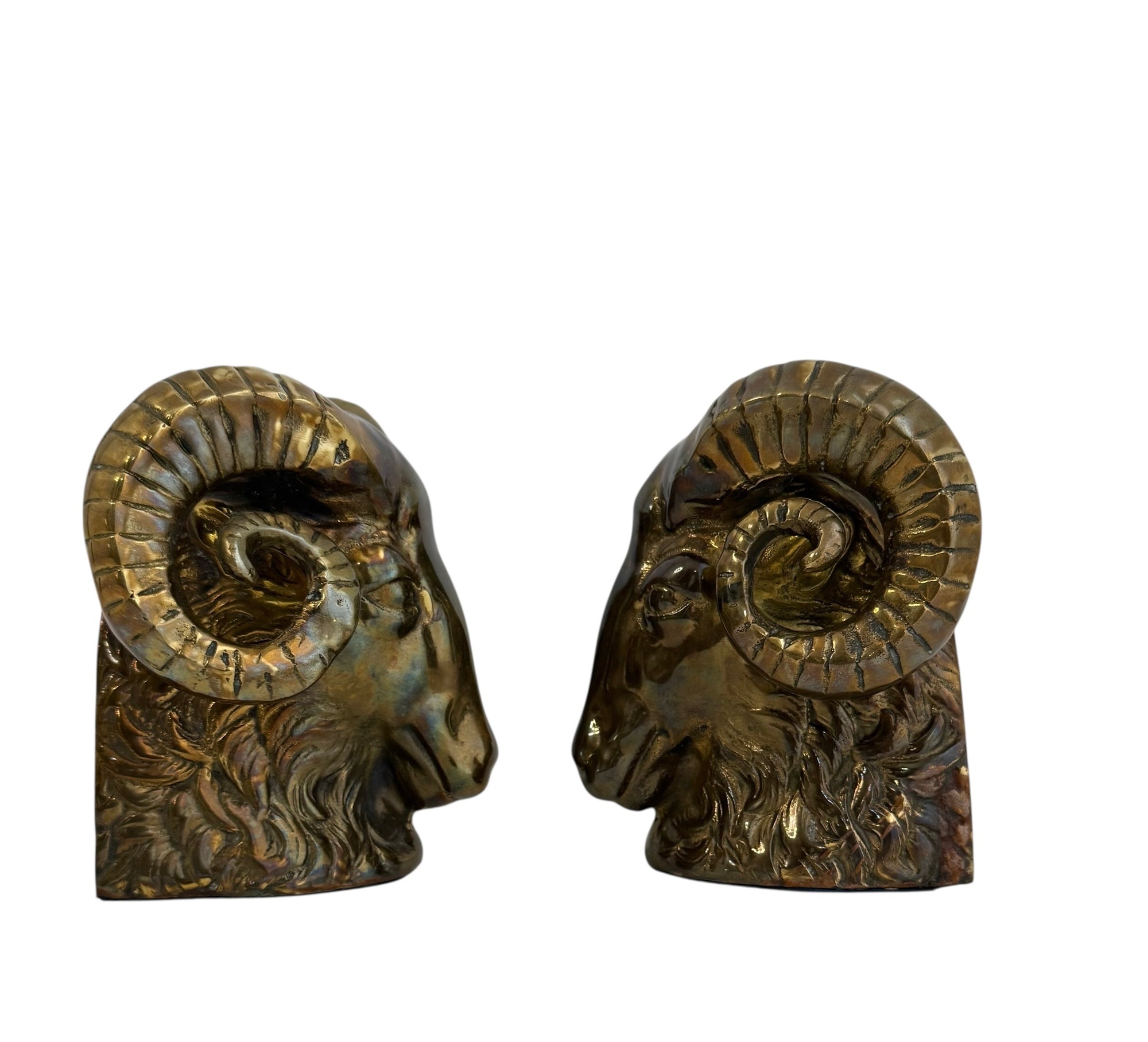 Vintage Brass Ram Head Bookends