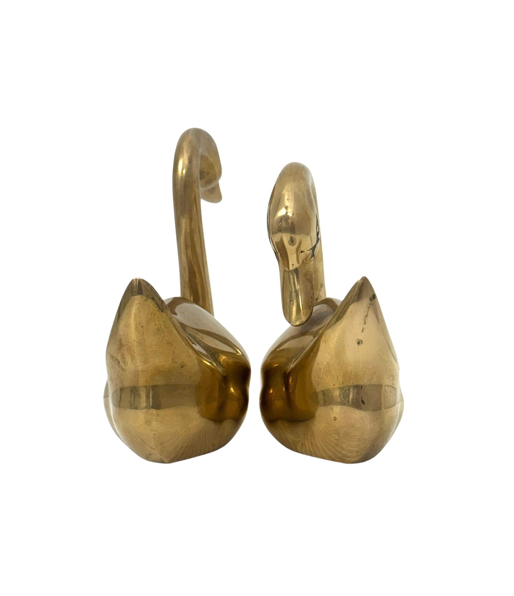 Vintage Brass Swan Pair – Mid-Century Brass Sculptures, Made in Korea