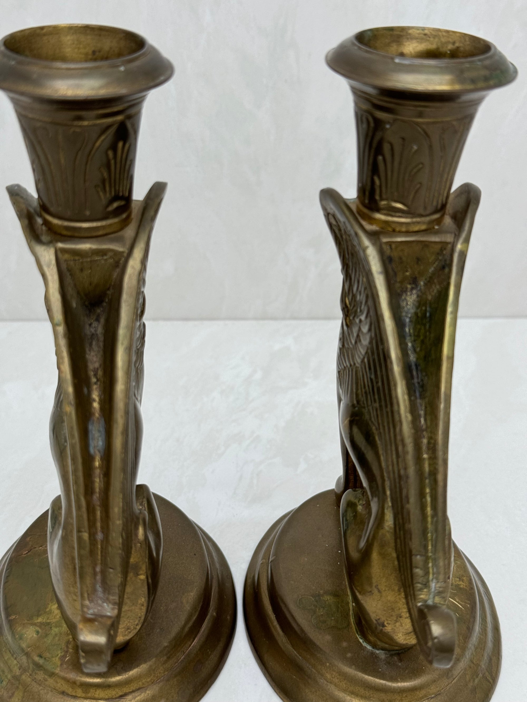 Vintage Brass Winged Sphinx Candleholders-A Pair