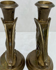 Vintage Brass Winged Sphinx Candleholders-A Pair