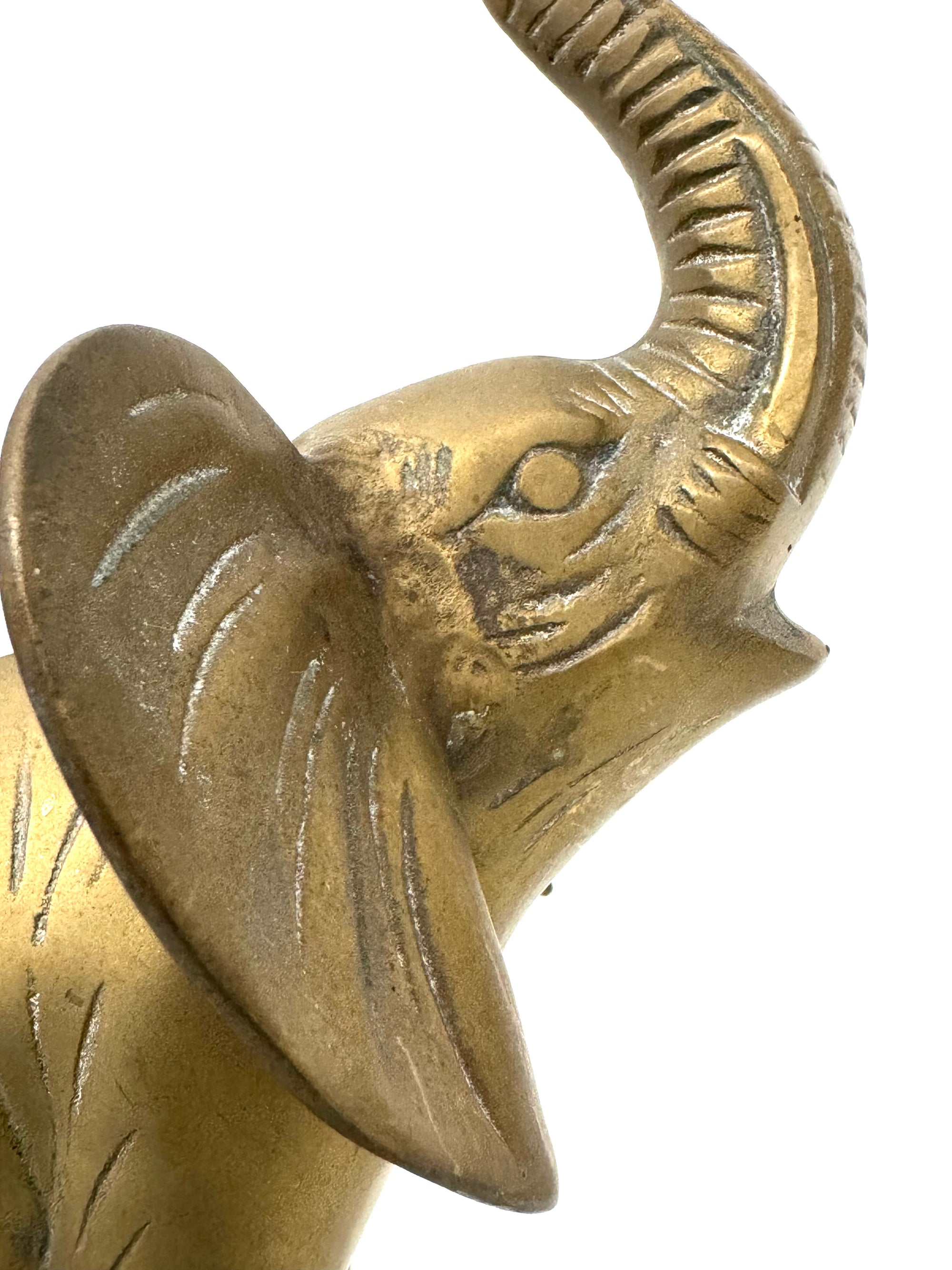 Vintage Brass Elephant on Ball | Mid-Century Circus Sculpture | 13+ inches tall