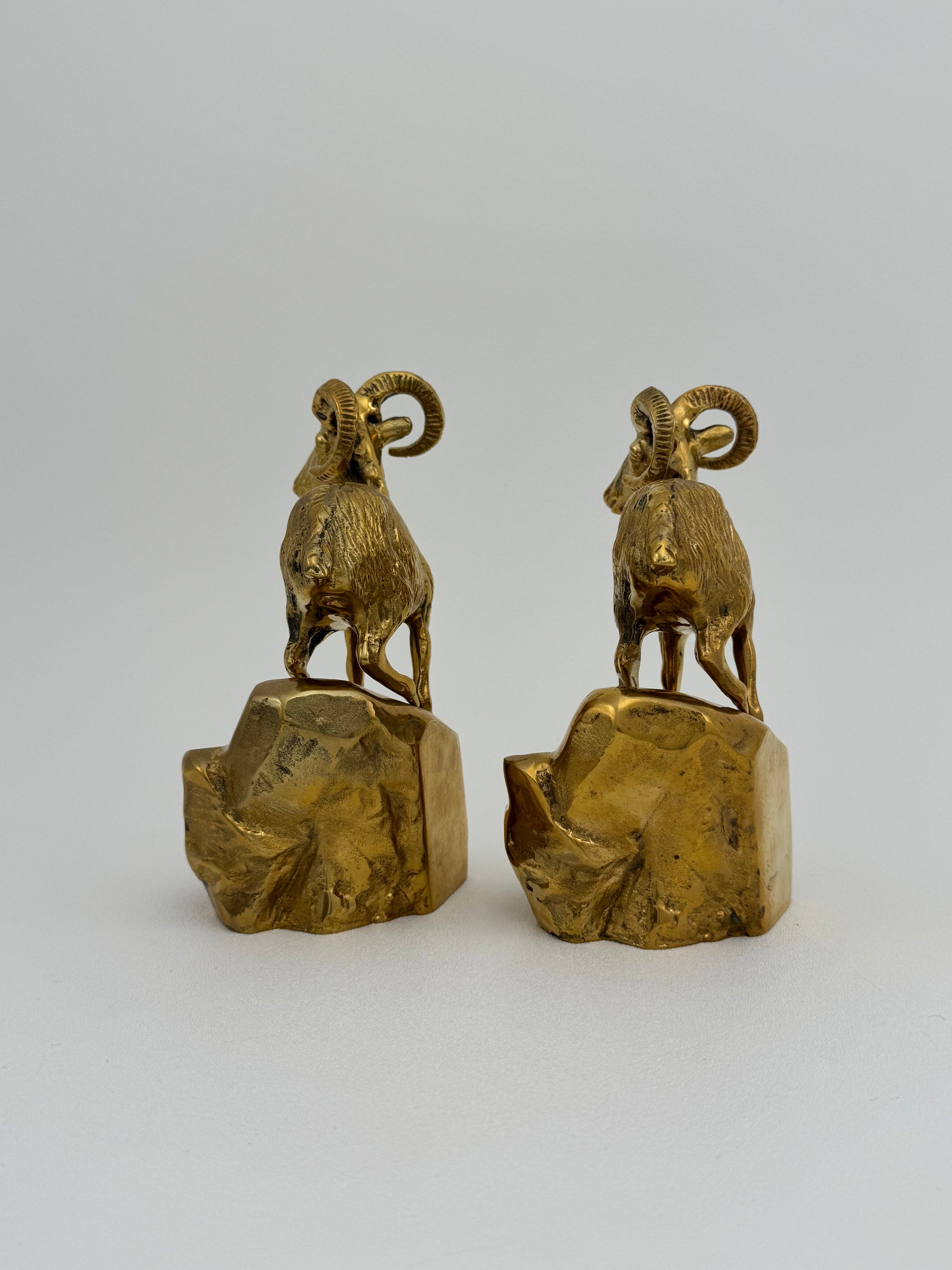 Vintage Brass Mountain Rams-A Pair