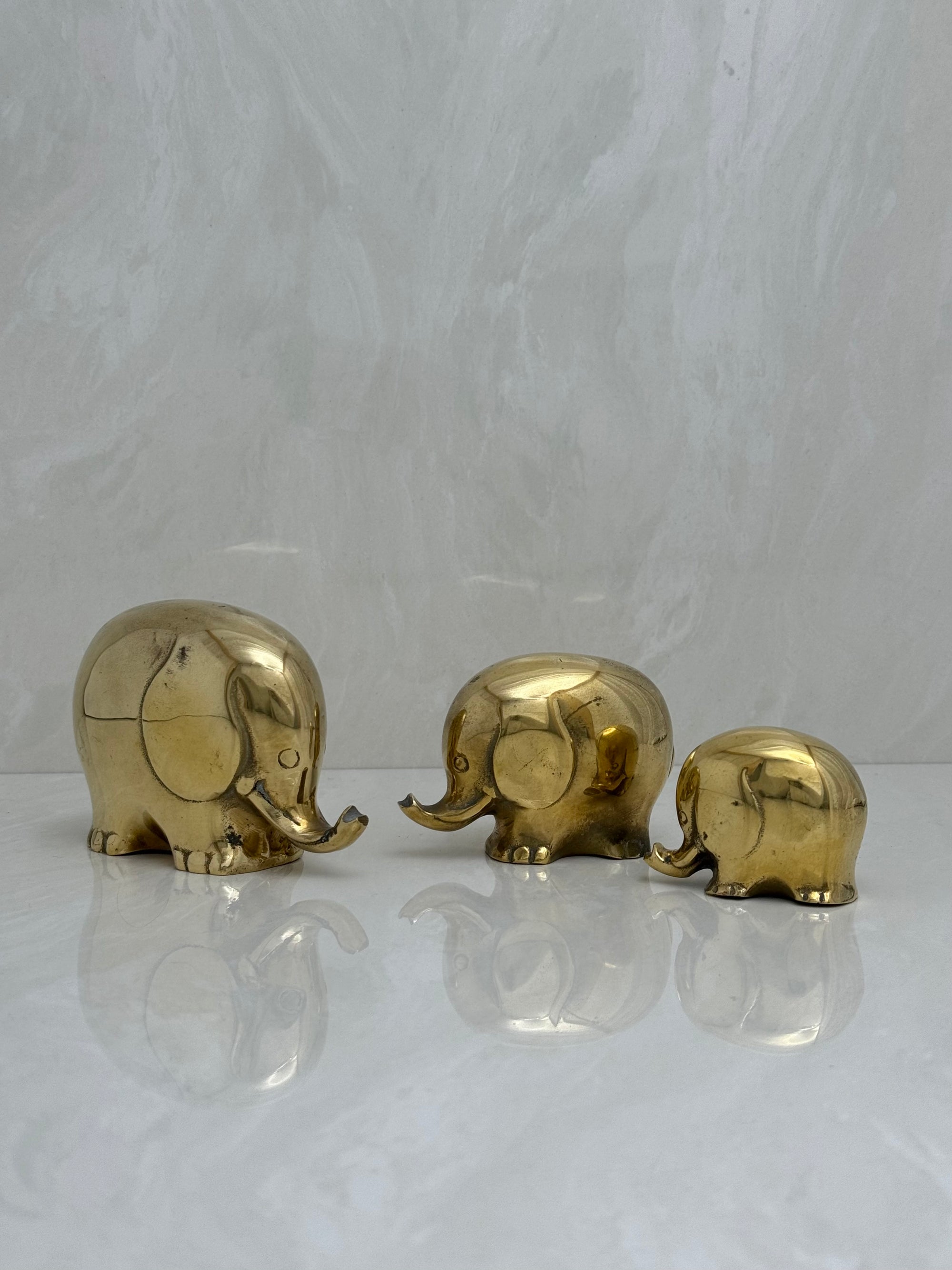 Vintage Brass Elephant Family-A Set of Three