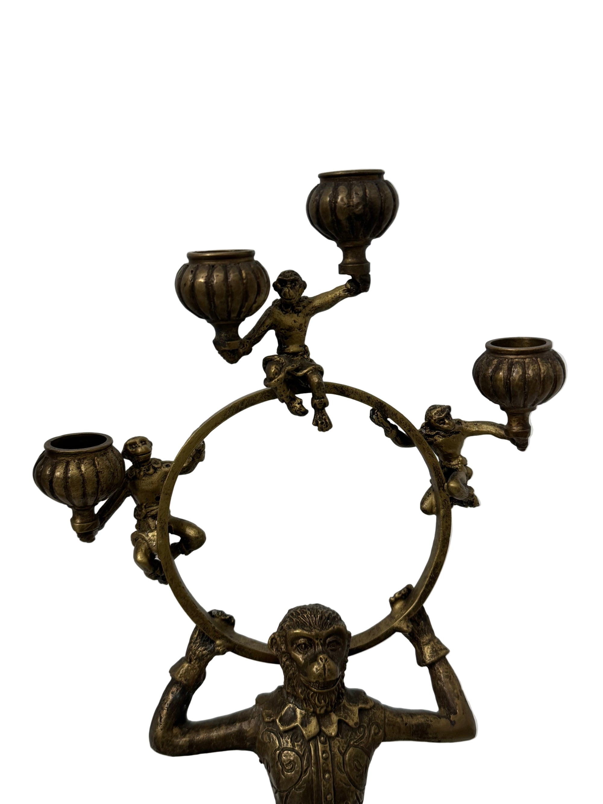 Vintage Brass Monkey Candleholders on Black Marble Bases | Mid-Century Exotic Pair