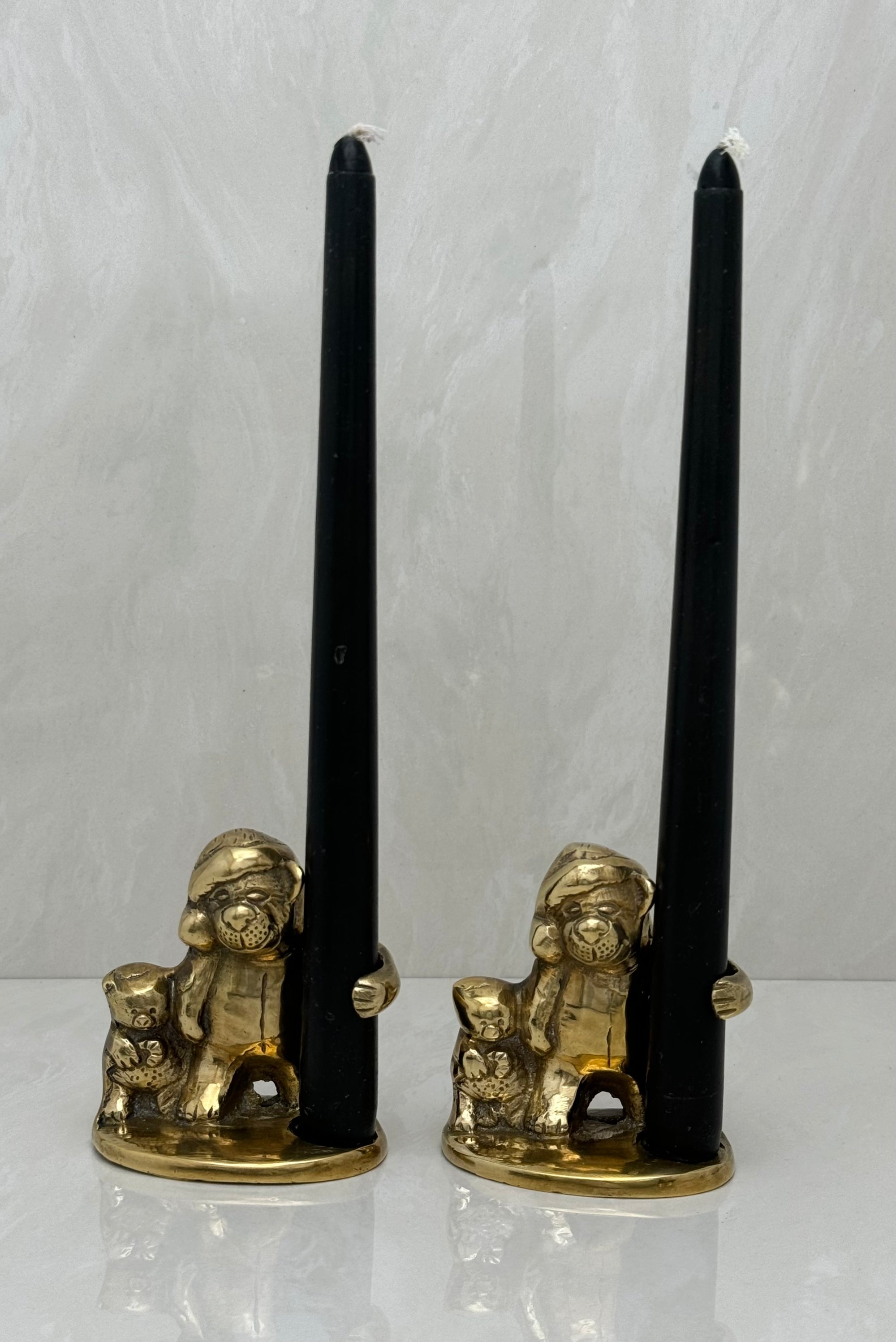 Vintage Brass Teddy Bear Candleholders-A Pair