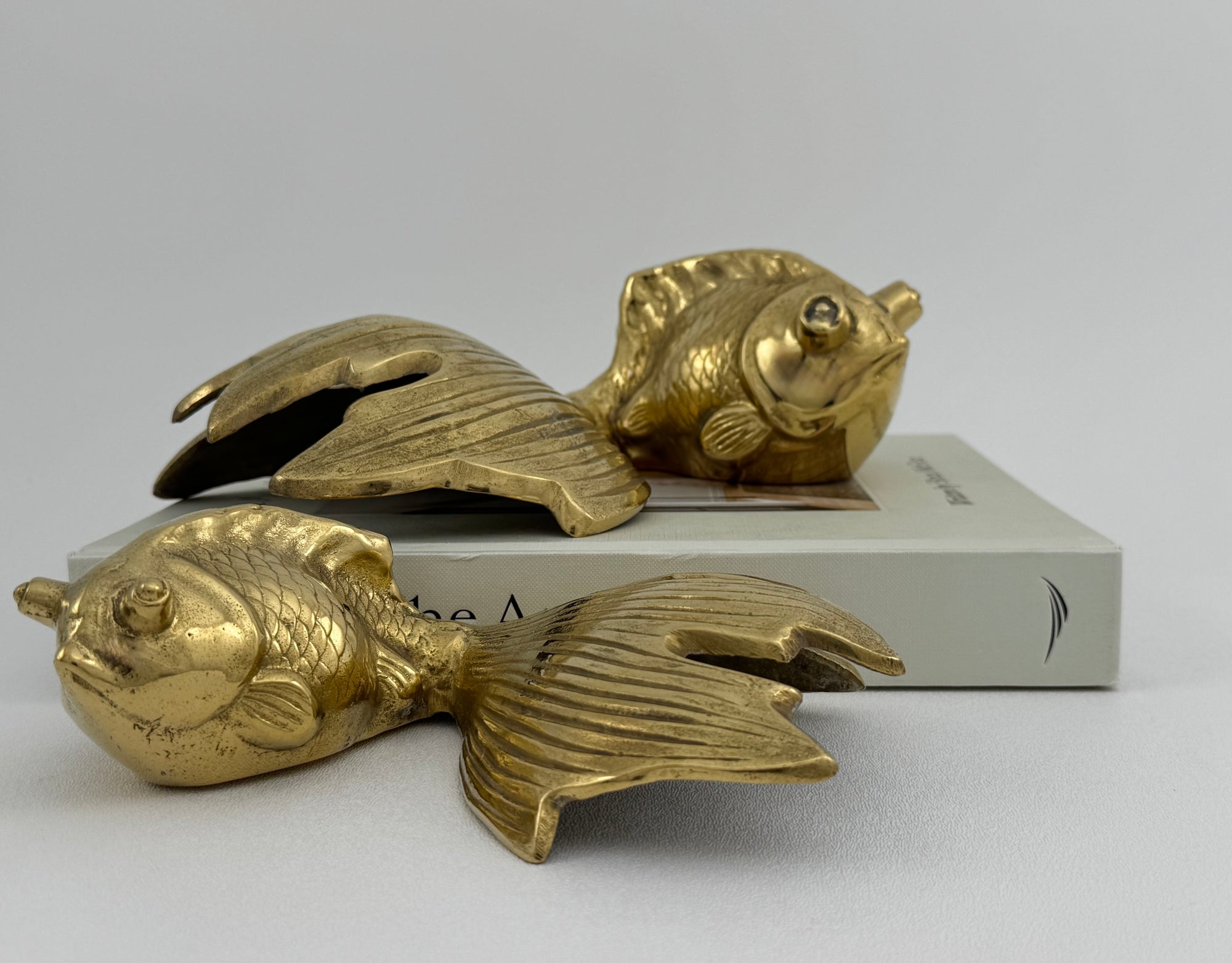 Large Vintage Fancy Tail Large Eyed Brass Fish- A Pair