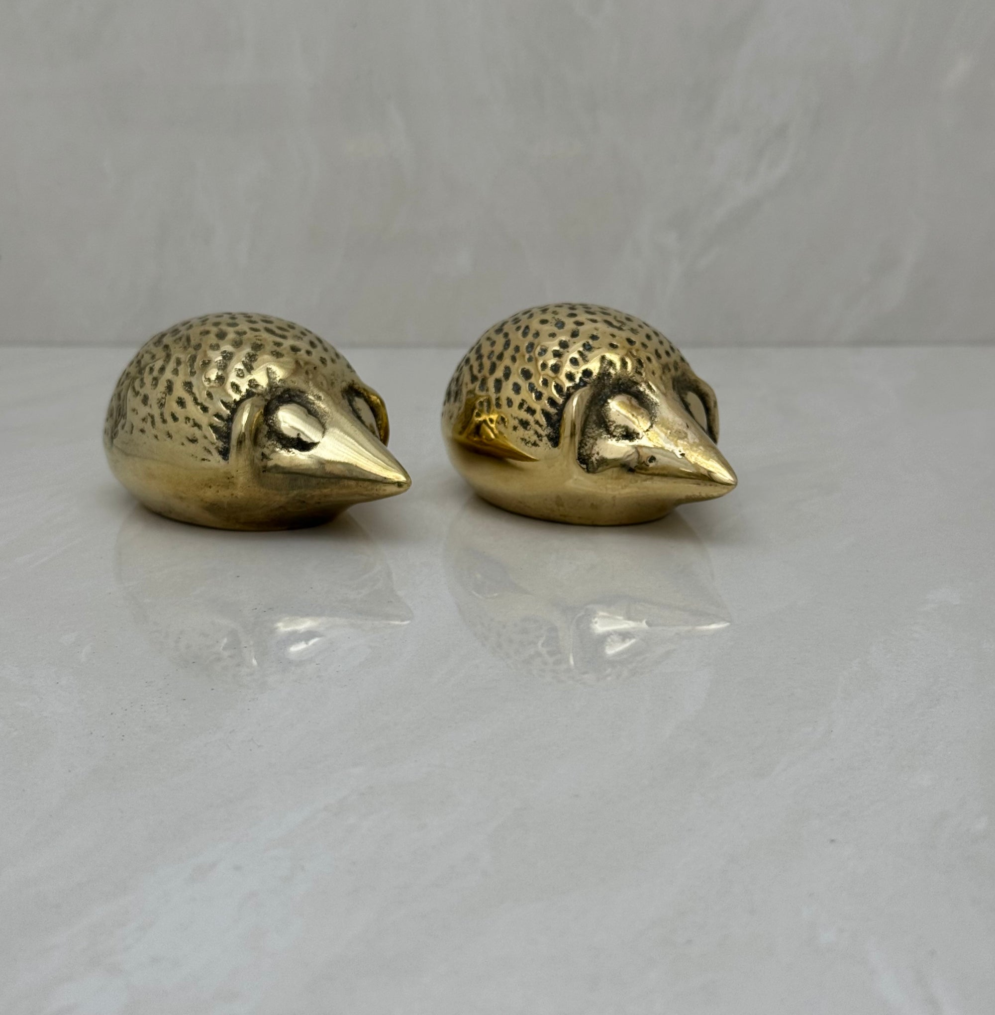 Small and Sleek Vintage Brass Hedgehogs- A Pair By Seiden