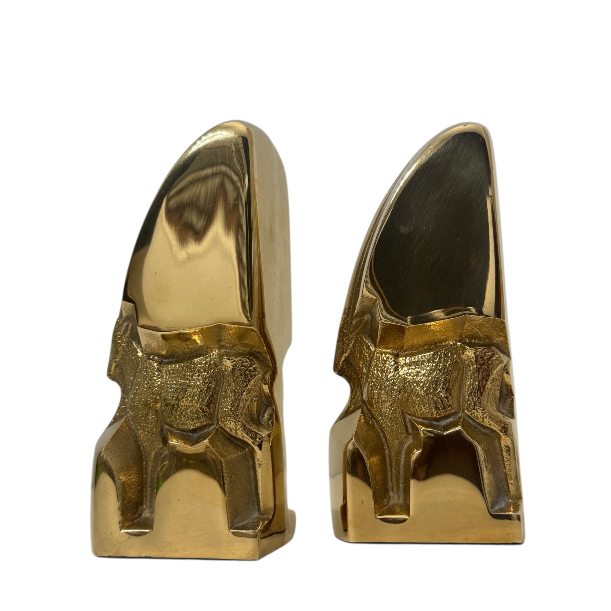 Mid-Century Modern Brass Gazelle Sculptures – Abstract Antelope Bookends