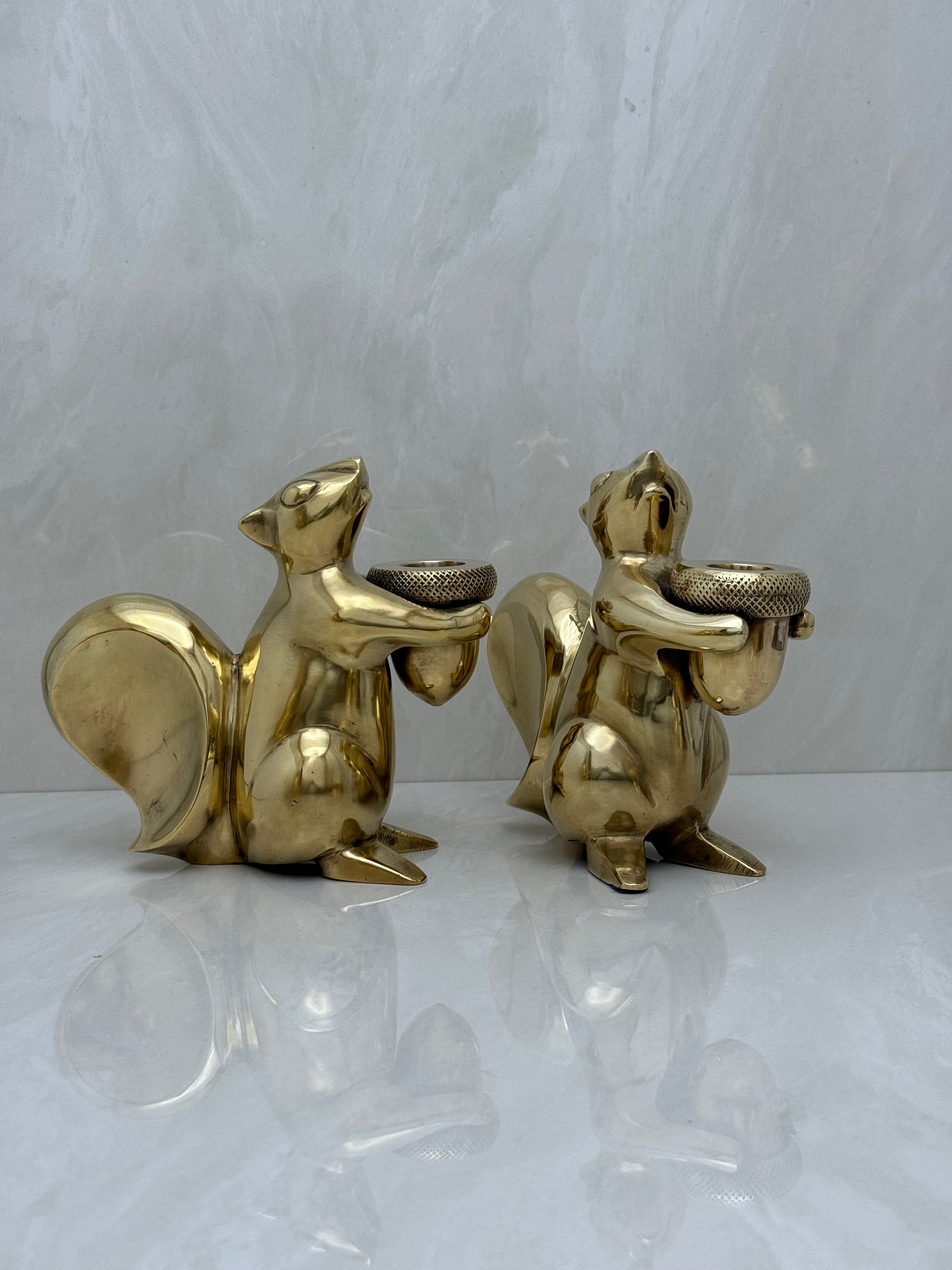 Bronze Squirrel Candleholders-A Pair