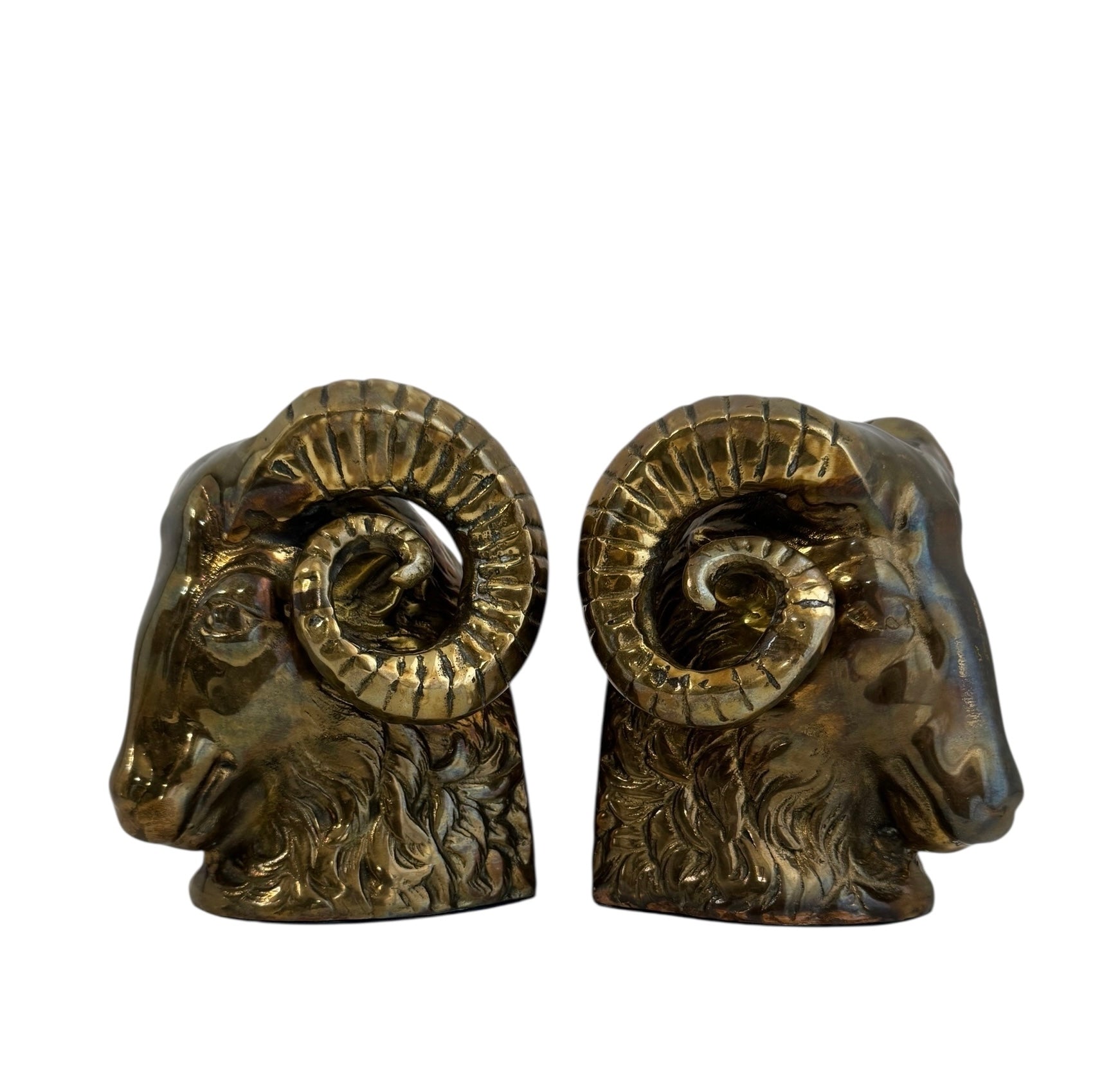 Vintage Brass Ram Head Bookends