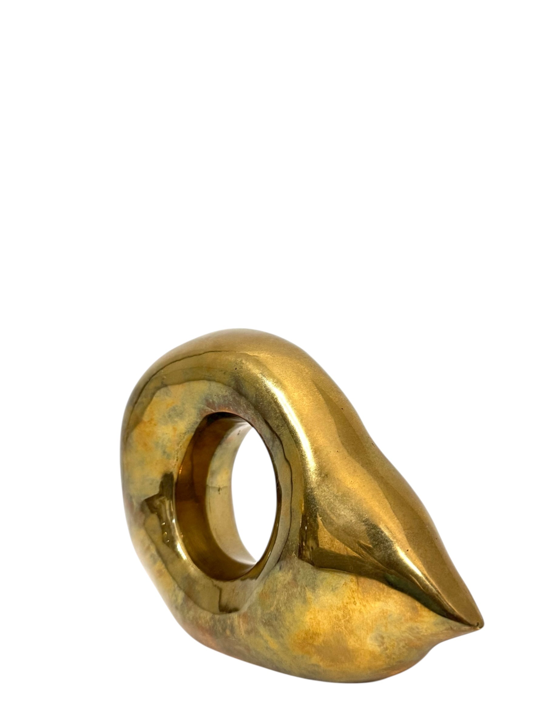 Rare Vintage Brass Ikebana Vase – Sleeping Cat Form | Mid-Century Modern Sculptural Art Vessel