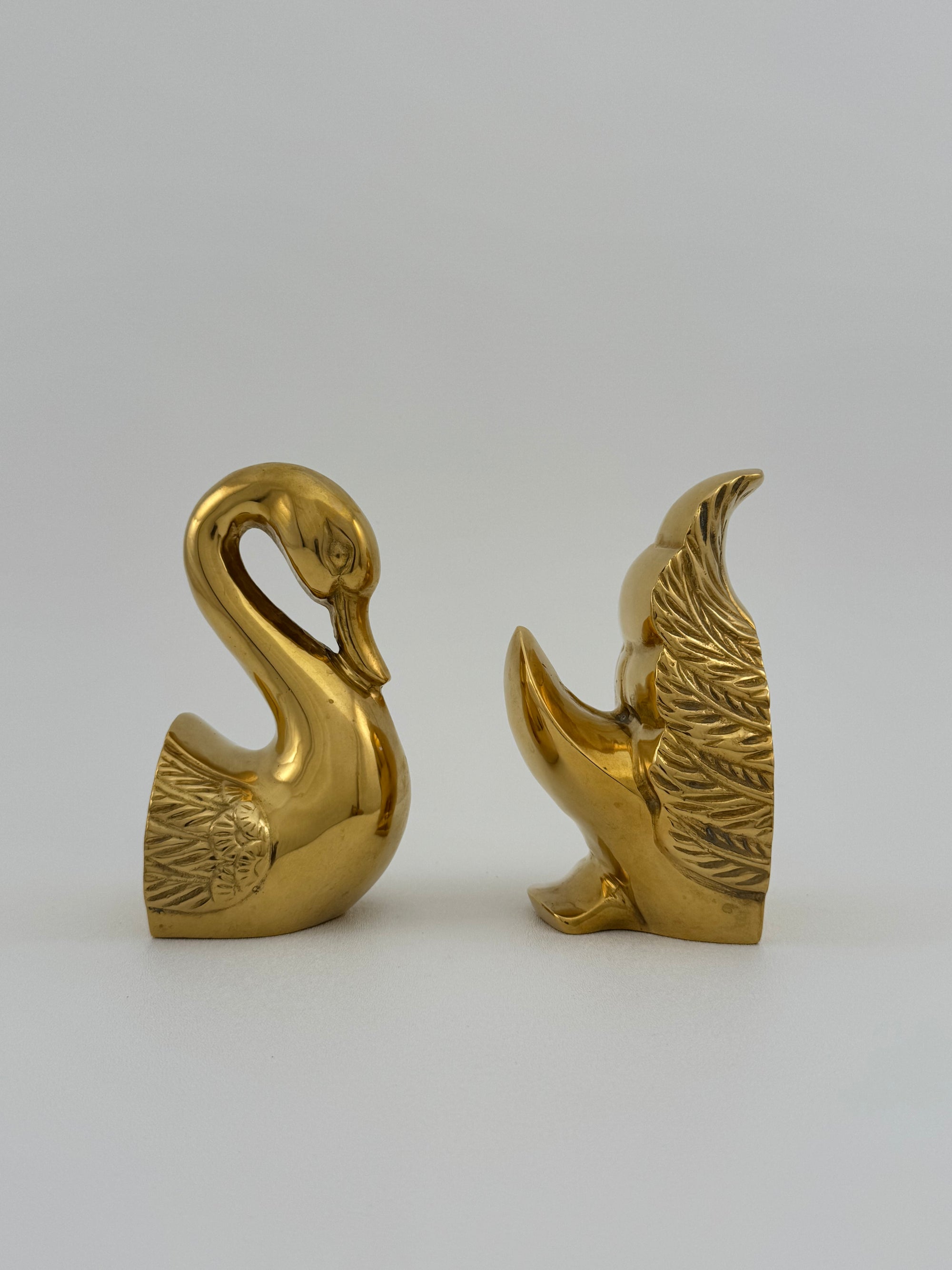 Vintage Brass Swan Bookends- A Pair