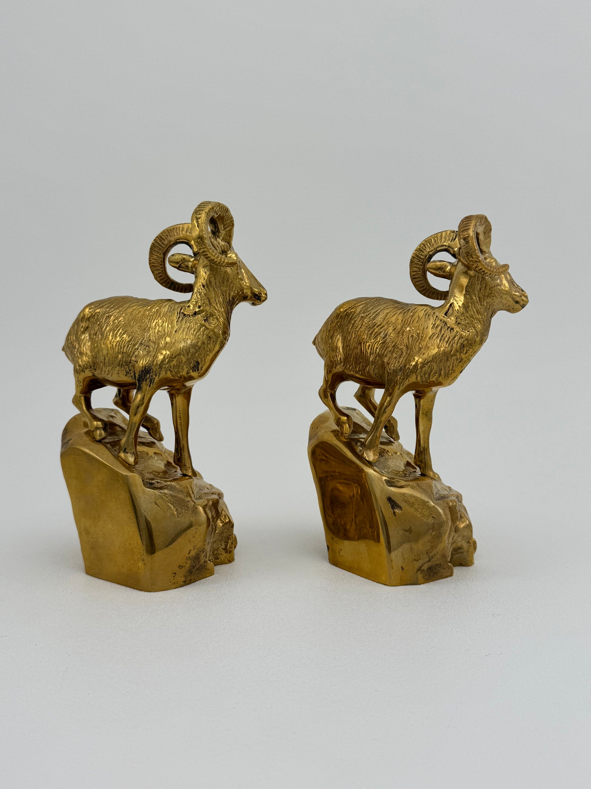 Vintage Brass Mountain Rams-A Pair