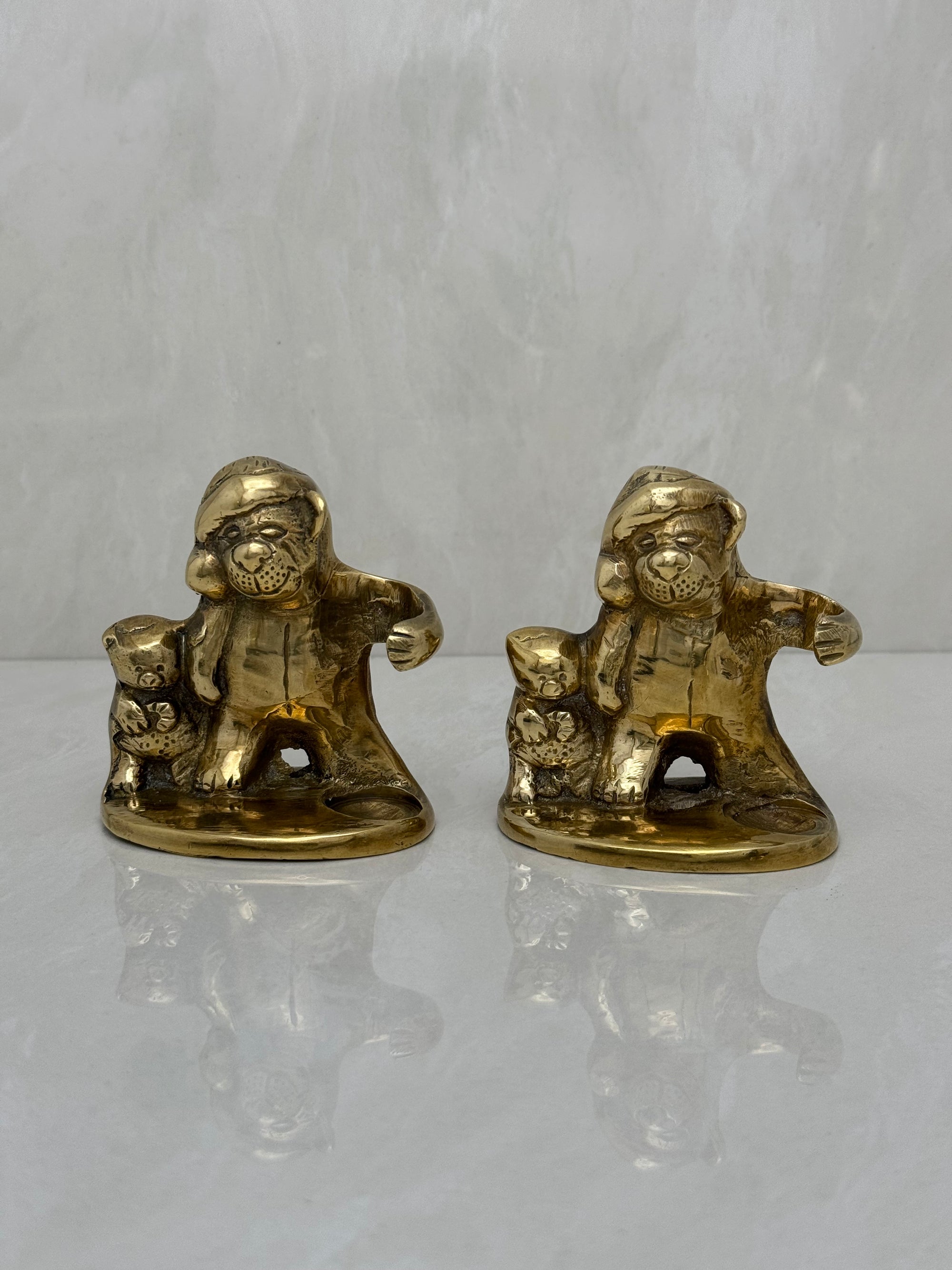 Vintage Brass Teddy Bear Candleholders-A Pair