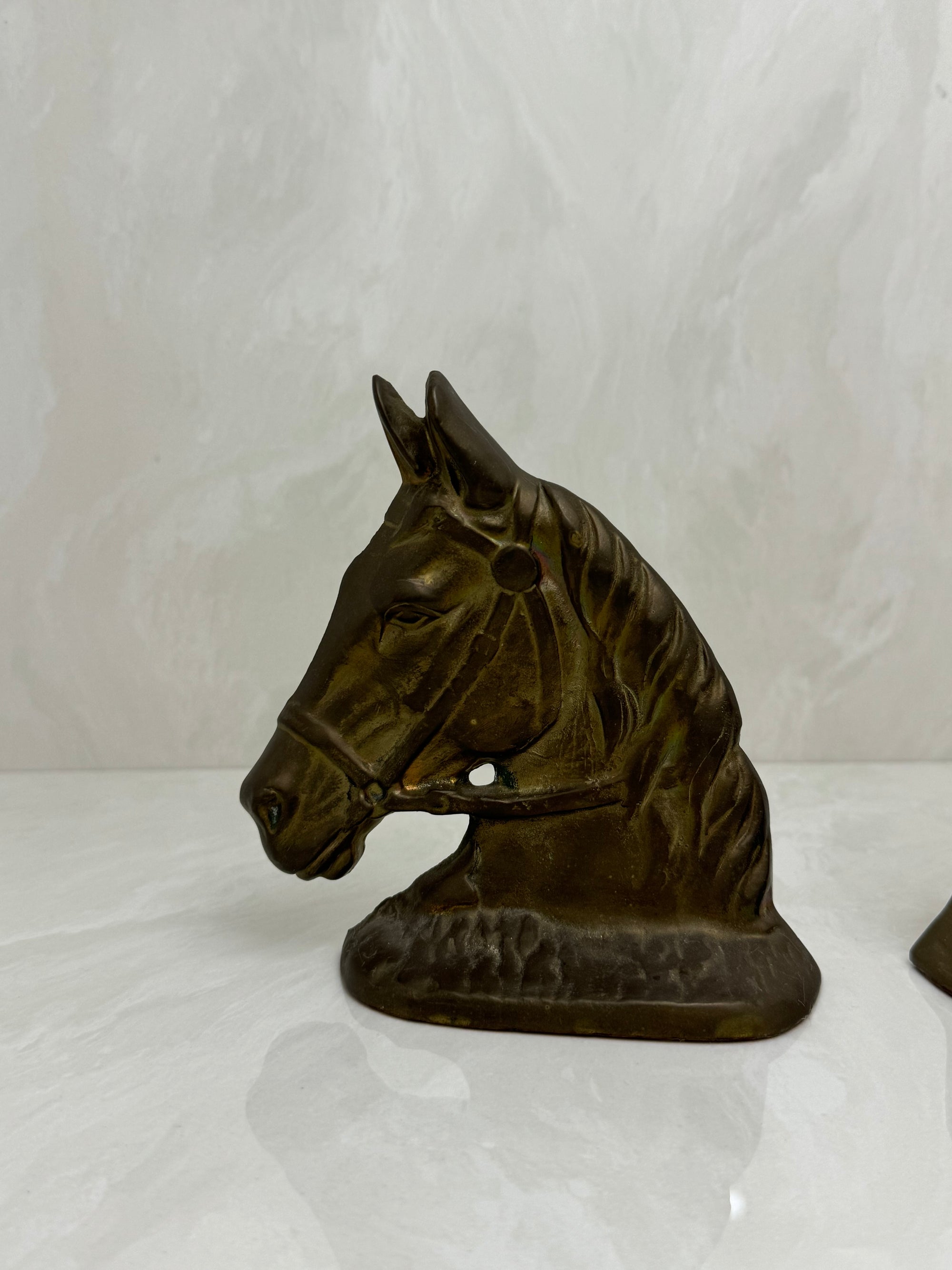 Vintage Brass Horse Head Bookends – Equestrian Mid-Century Set
