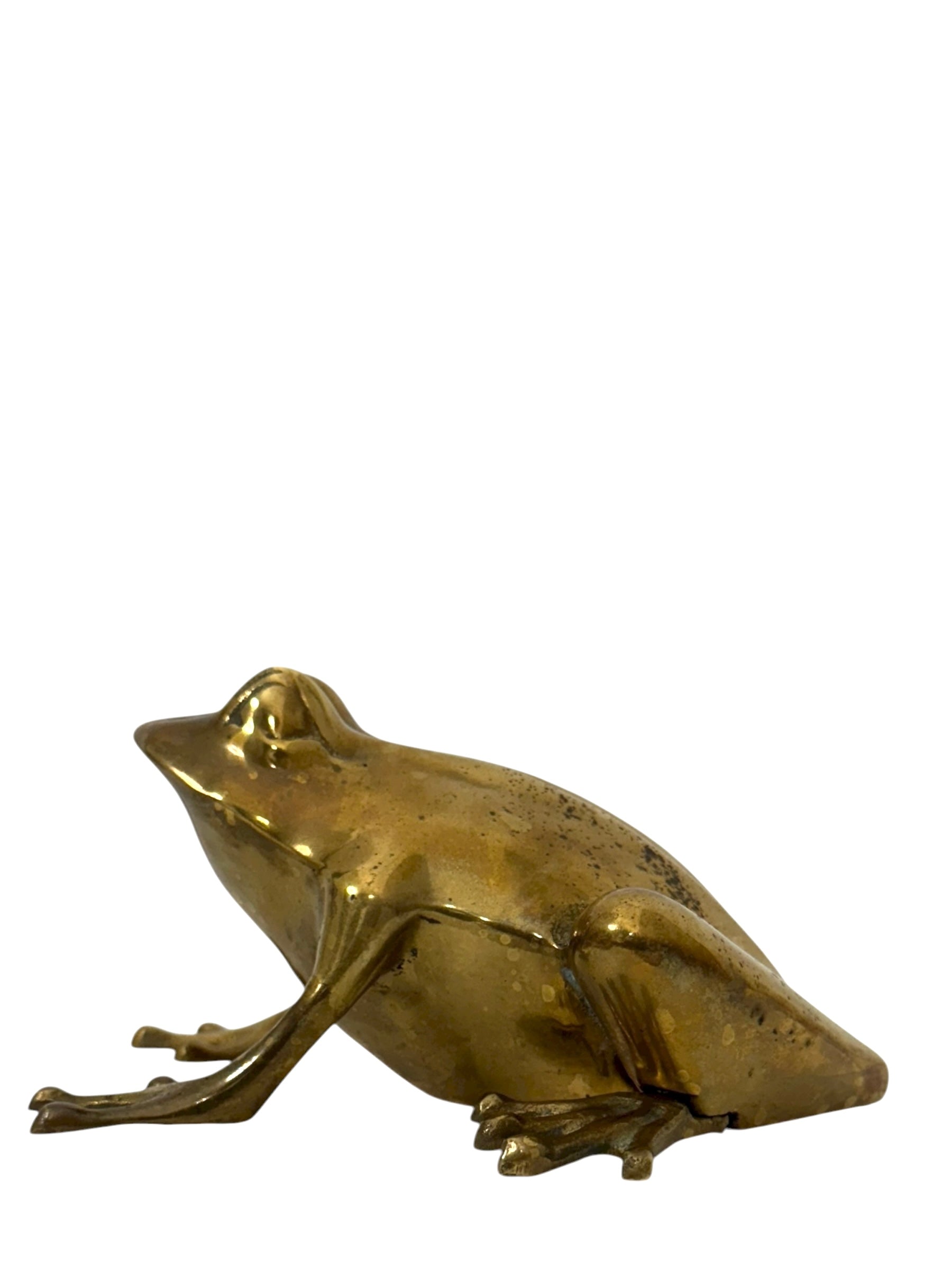 Vintage Brass Frog Figurine – Mid-Century Modern Toad Sculpture | Hollywood Regency Paperweight