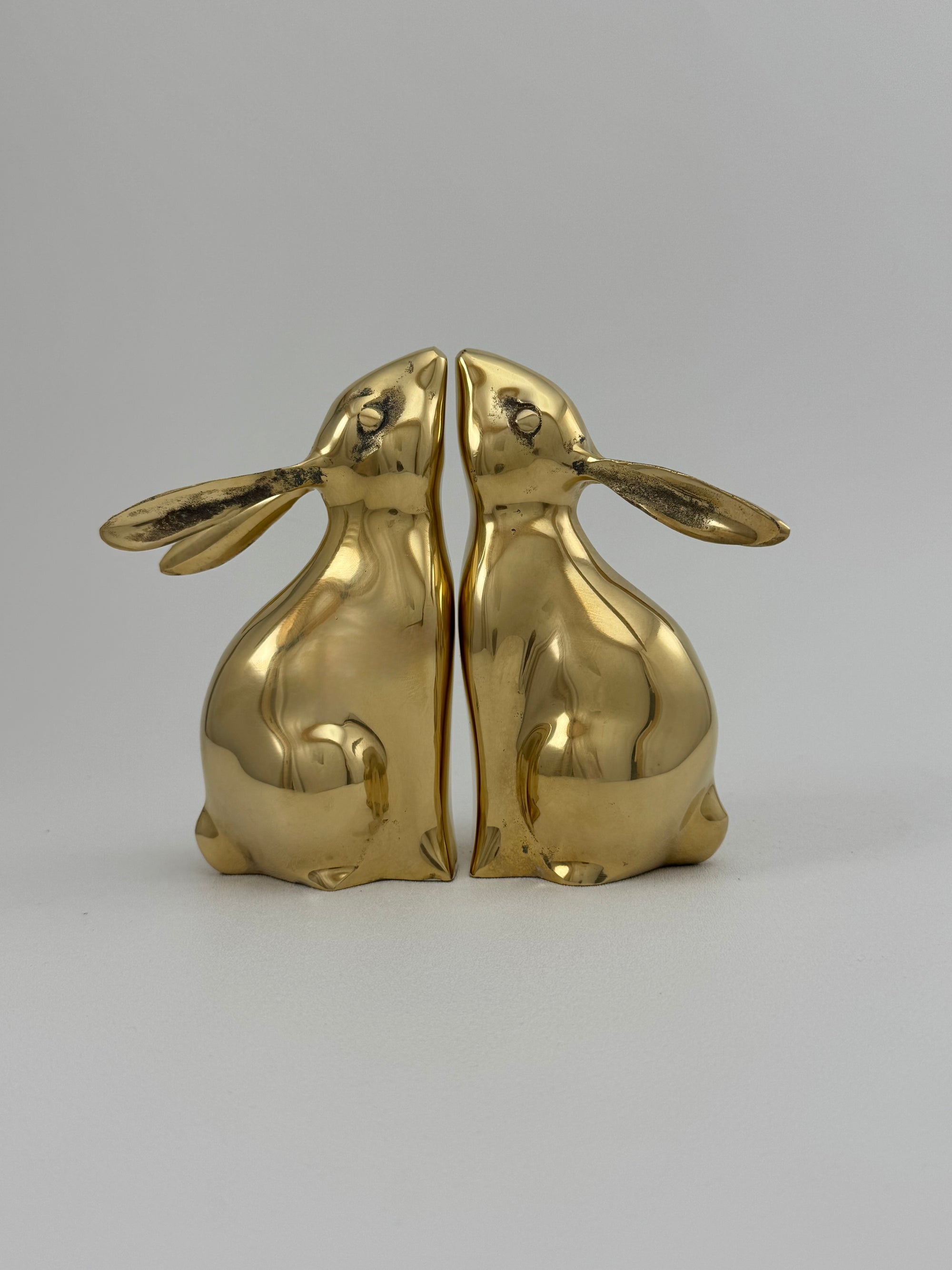 Pair of Vintage Brass Moon-Gazing Bunny Bookends