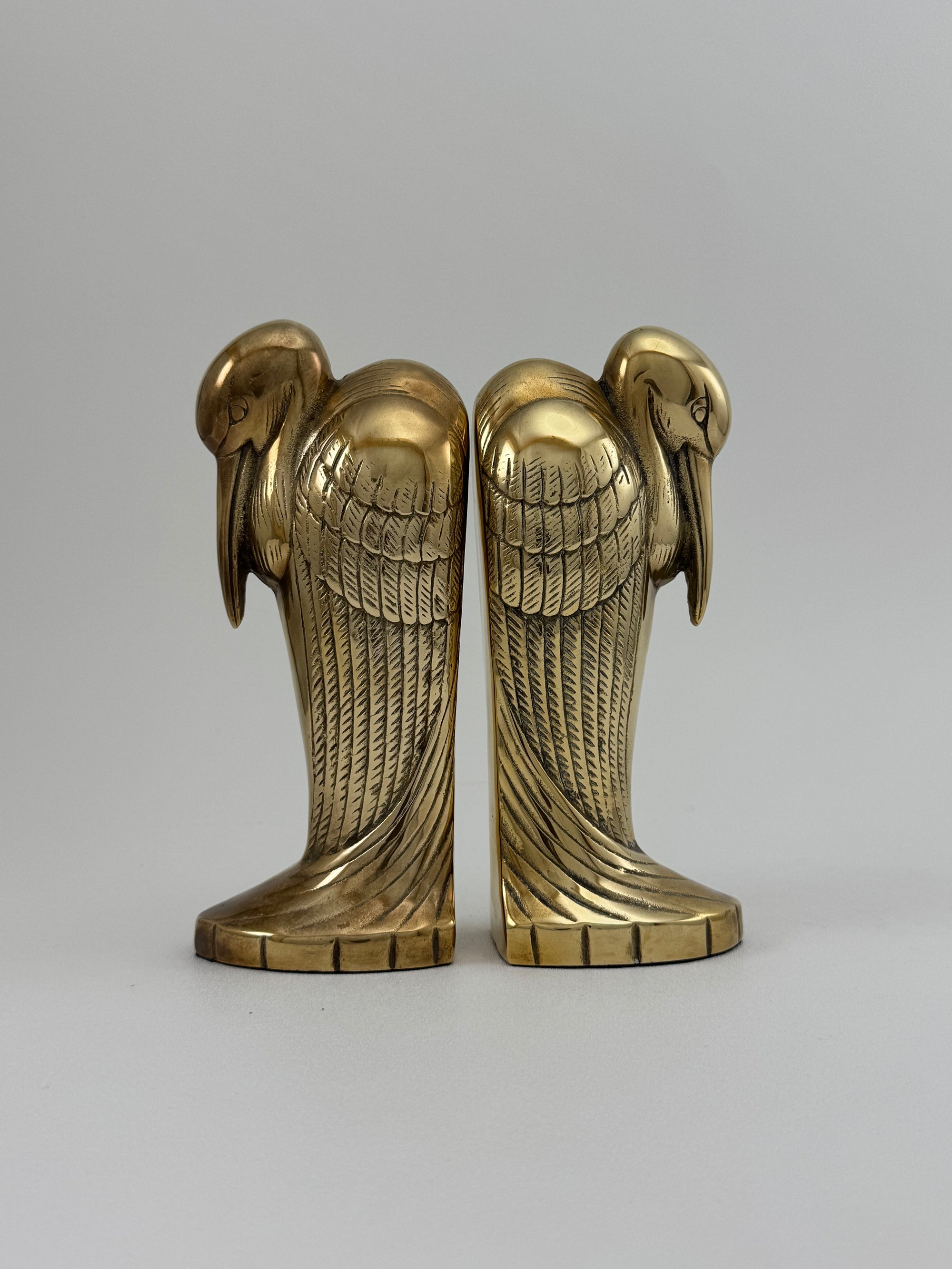 Tall Vintage Brass Pelican Bookends-A Pair