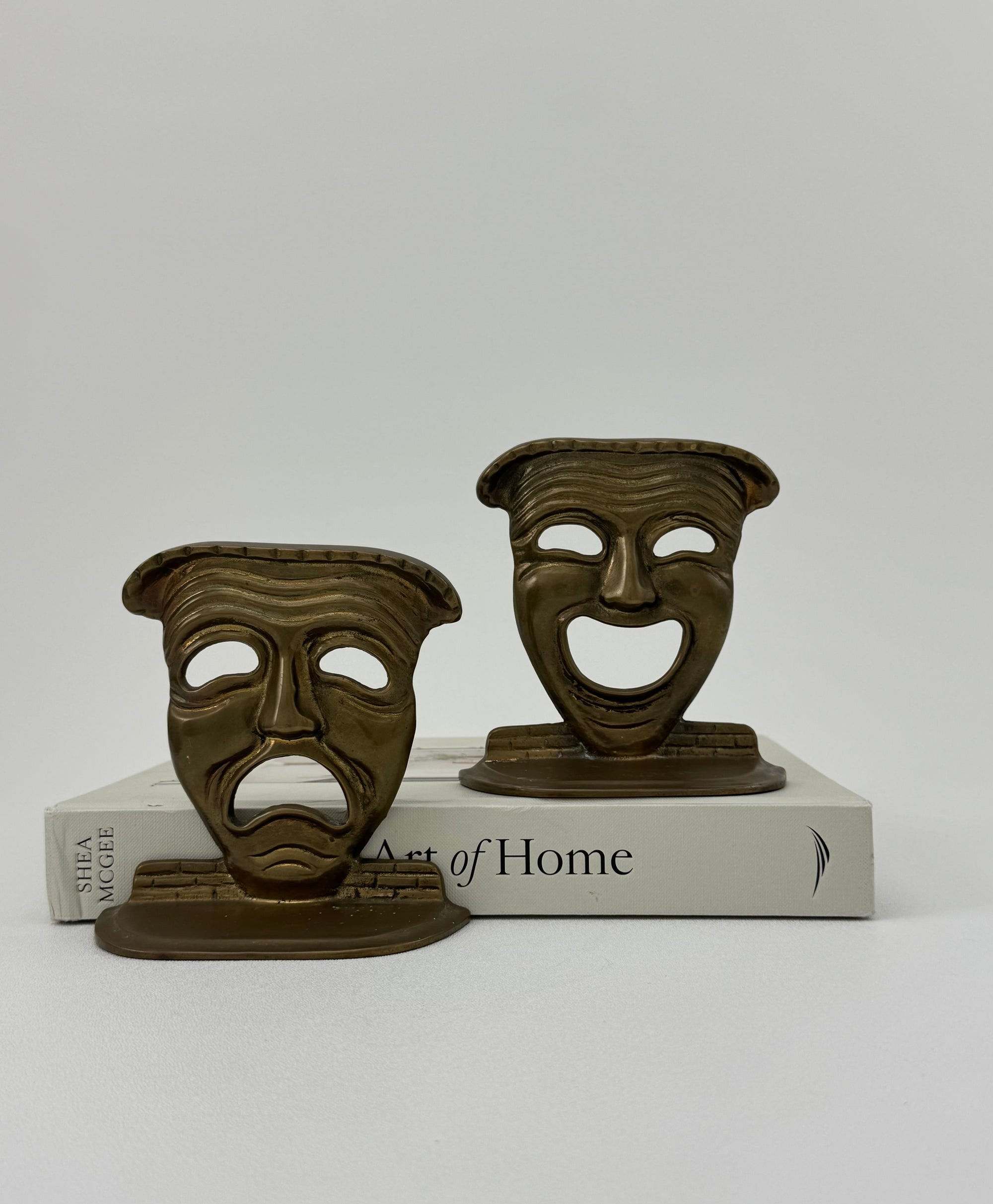 Vintage Brass Comedy &amp; Tragedy Masks Decorative Bookends