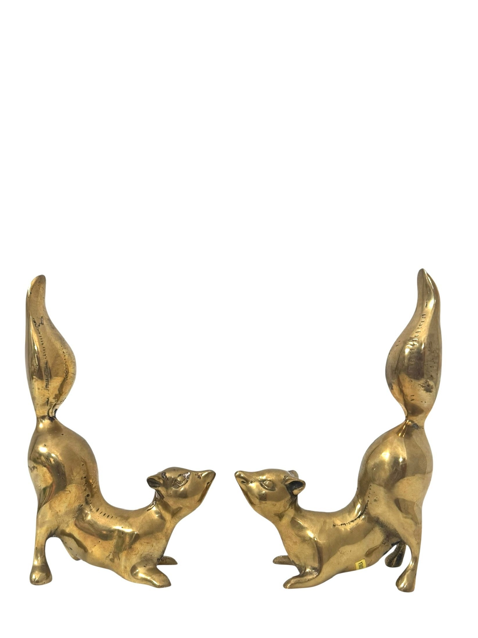 Vintage Brass Squirrel Figurines – Playful Mid-Century Pair with High Curved Tails