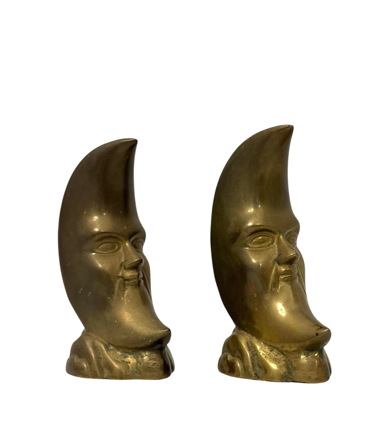 Small Vintage Brass “Man in the Moon” Figurines – Set of 2