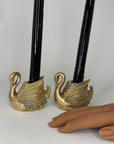 Pair of Vintage Brass Swan Candlestick Holders- Mid-Century Taper Candle Holders