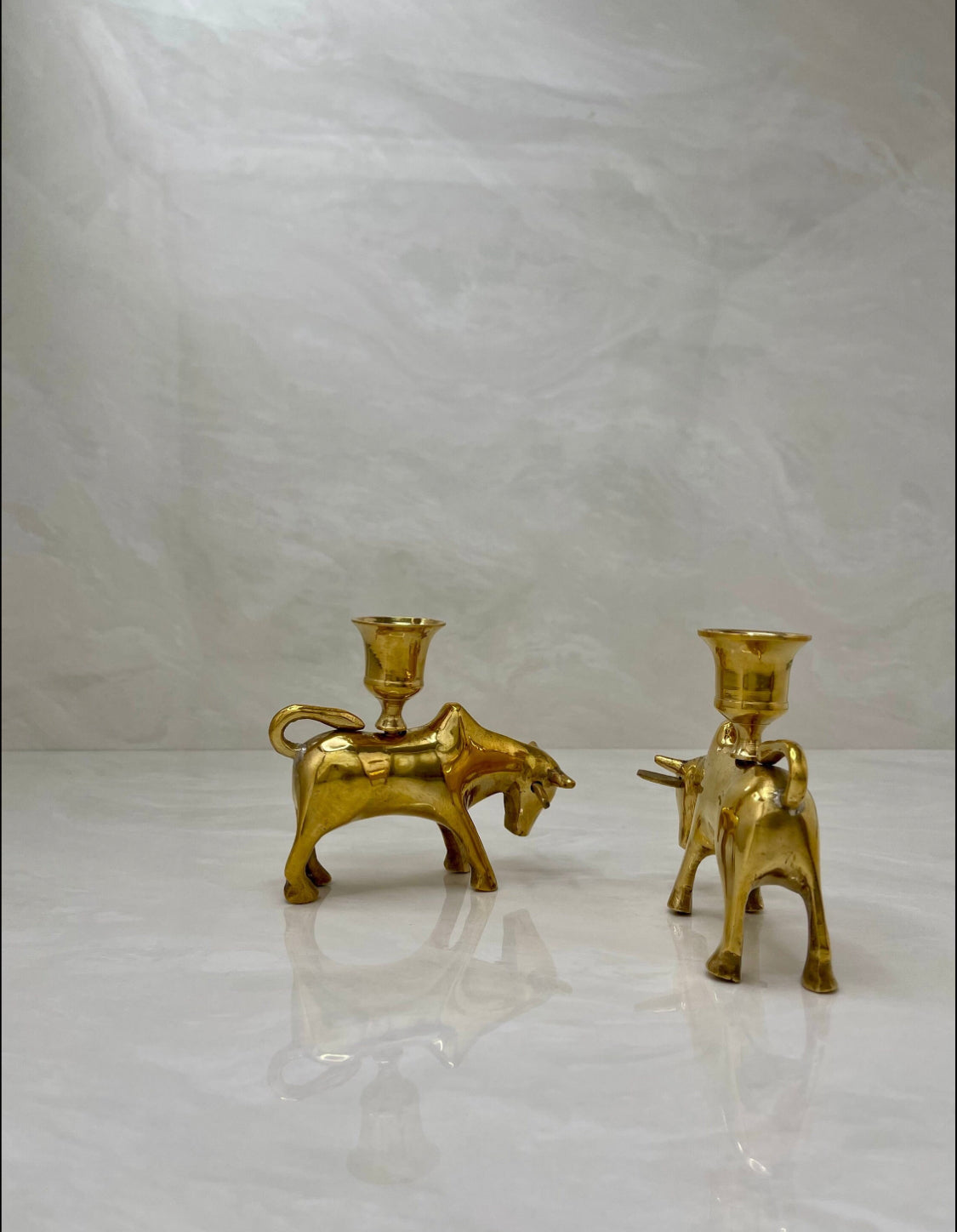 Vintage Brass Bull Candleholders