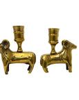 Vintage Brass Ram Candle Holders | Mid-Century Handcrafted Pair