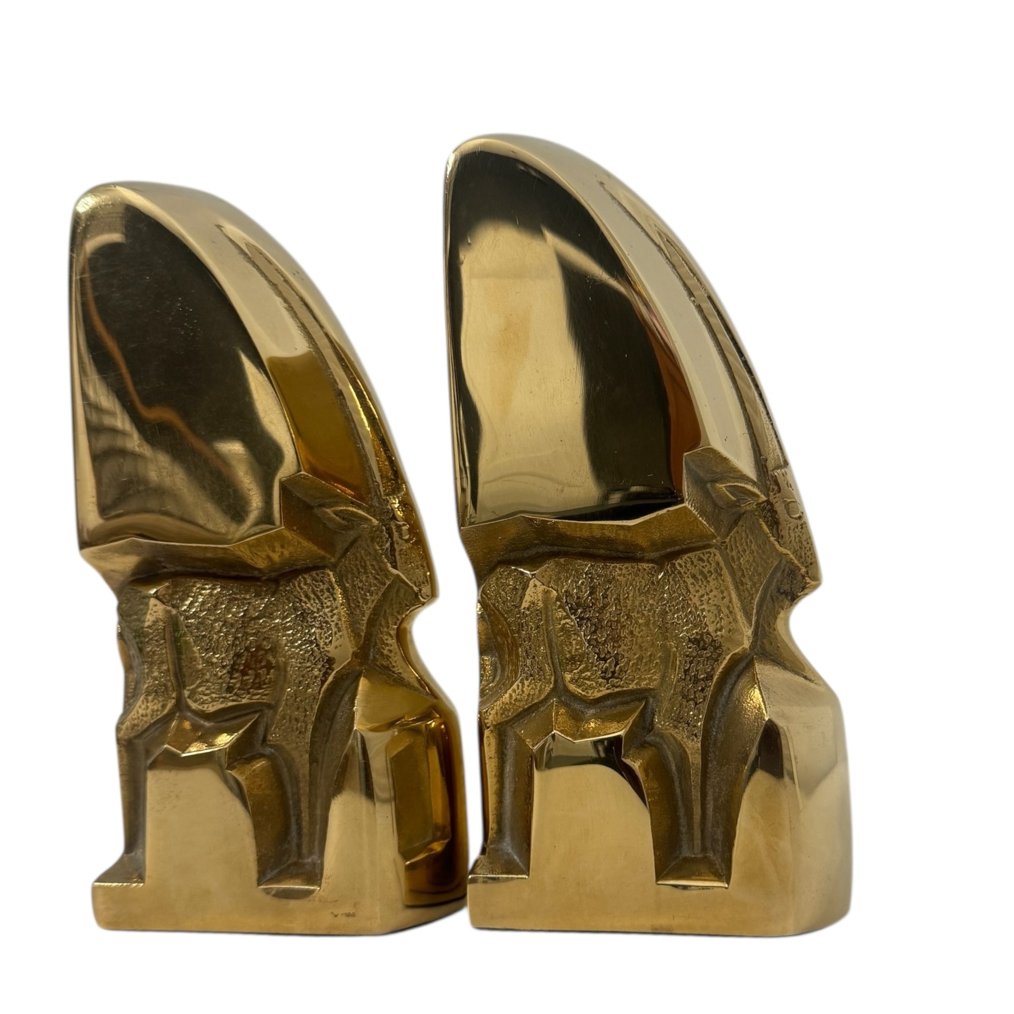 Mid-Century Modern Brass Gazelle Sculptures – Abstract Antelope Bookends