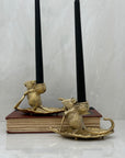 Whimsical Vintage Bronze Mouse Candleholders – Leaf Boats- A Pair