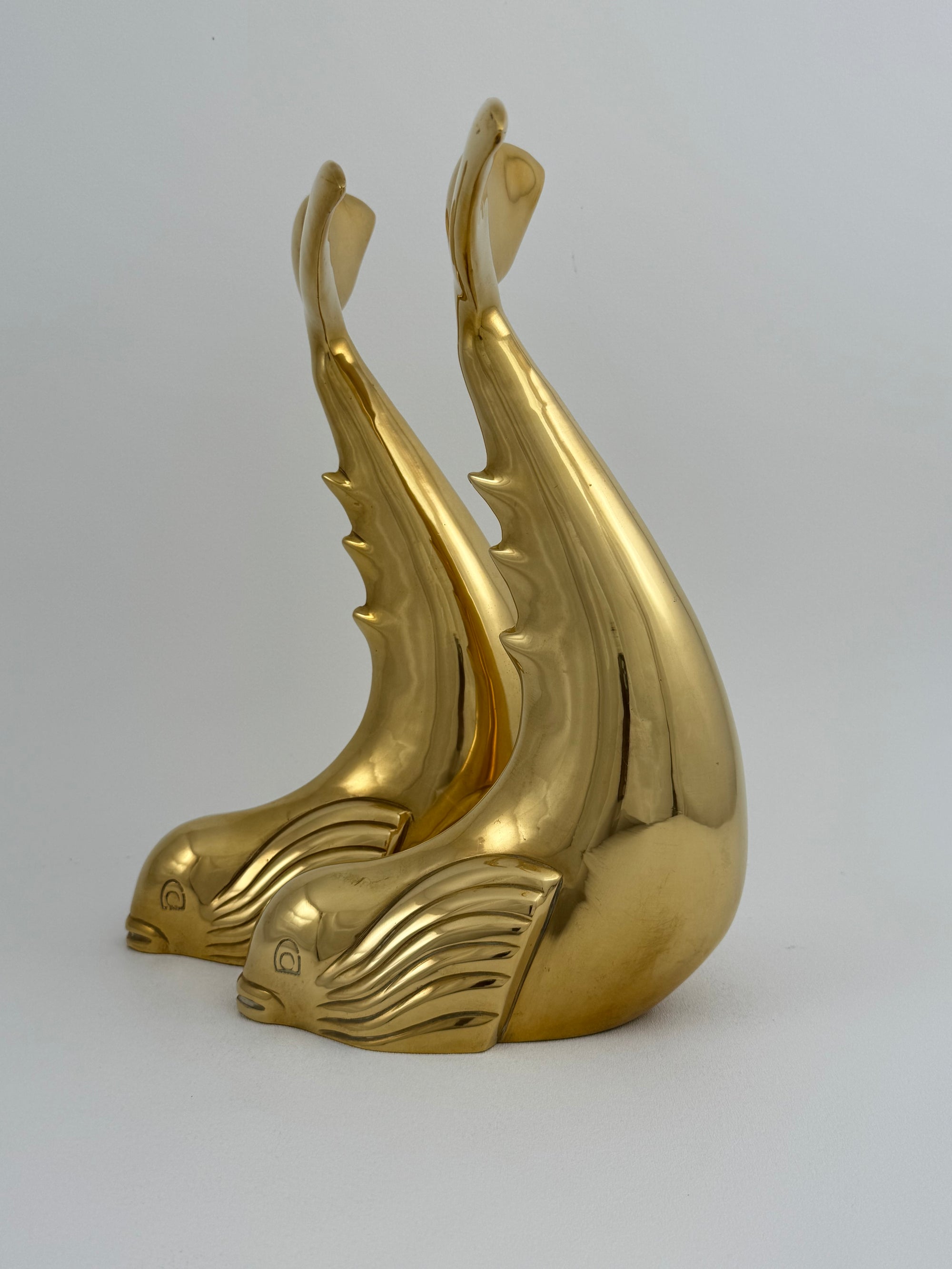 Vintage Brass Dolphin Sculptures- A Pair by Dolbi Cashier-14”