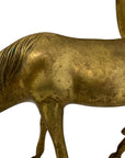 Large Vintage Brass Horse Sculptures – Grazing and Standing Pair (14.5 and 13.5 inches long)