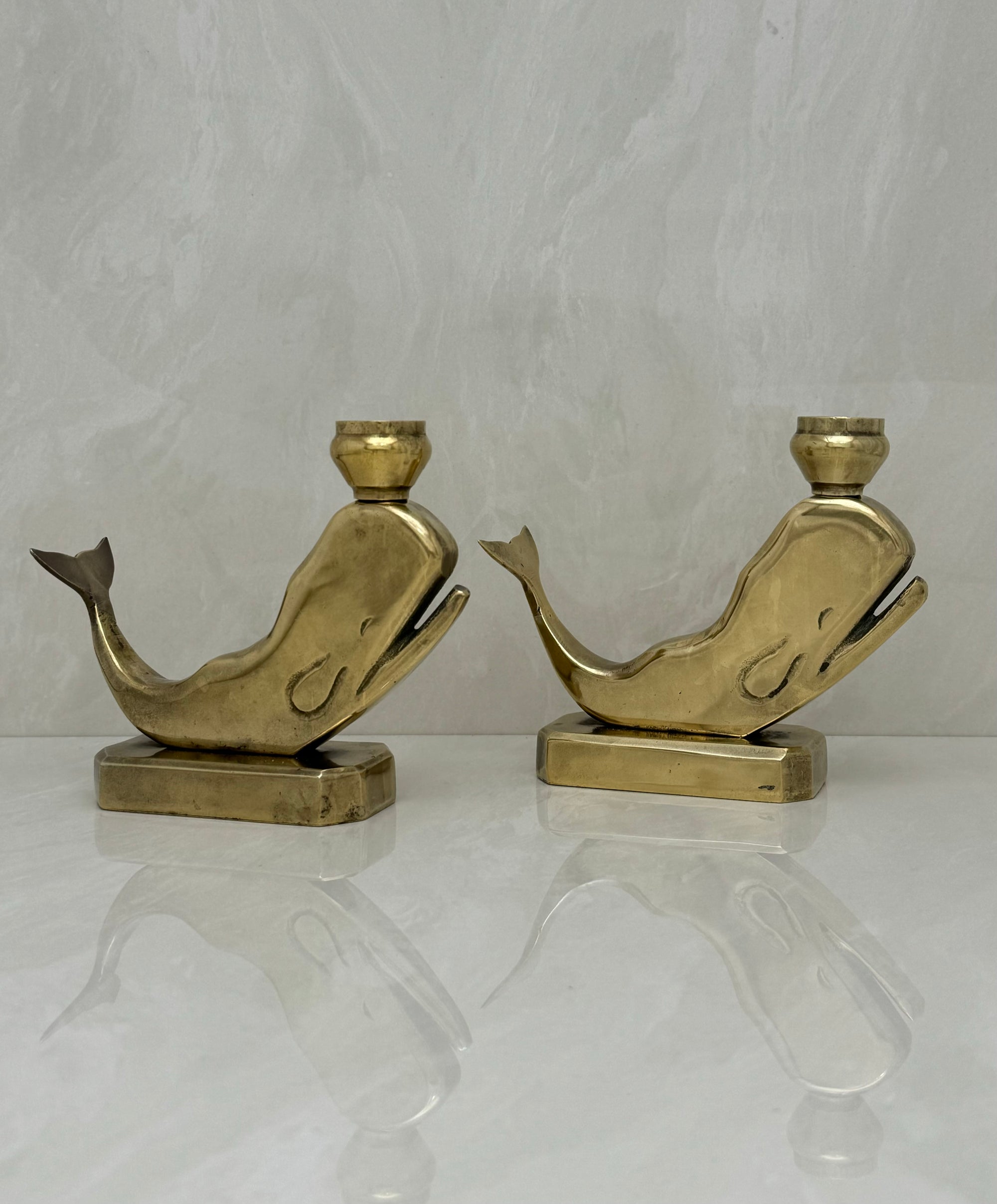 Vintage Brass Whale Candleholders