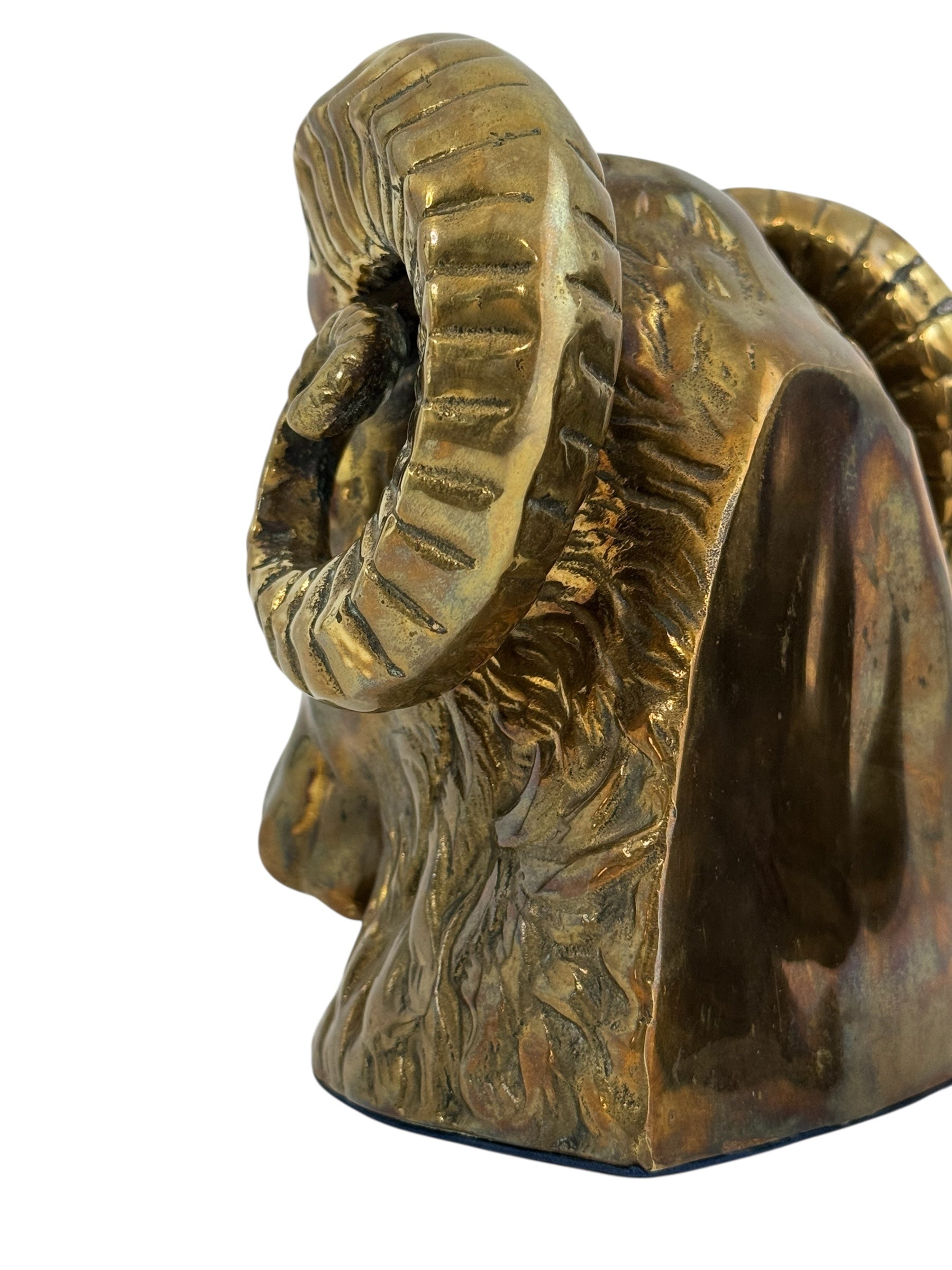 Vintage Brass Ram Head Bookends