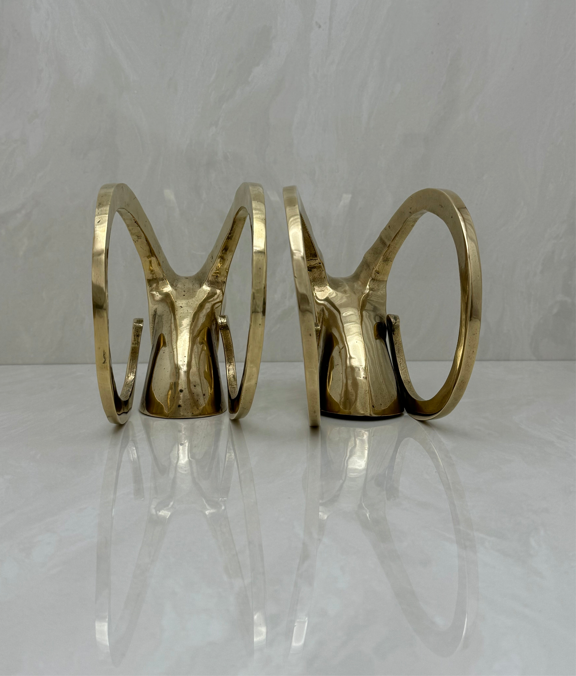 Vintage Brass Rams with Curled Horns-A Pair