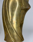Modernist Brass Female Bust Sculpture | Abstract Woman’s Head, Vintage Brass Art Object on Lucite Base