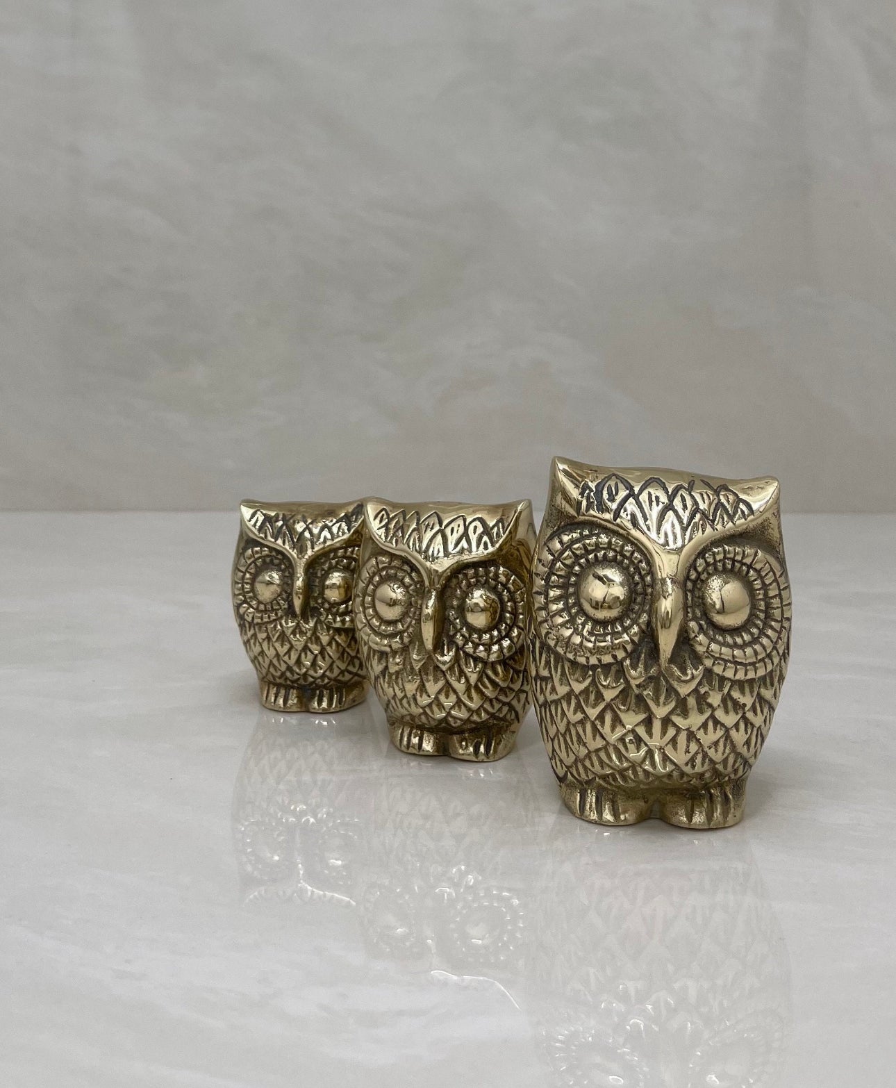 Vintage Brass Owl Family- A Set of Three