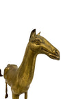 Large Vintage Brass Horse Sculptures – Grazing and Standing Pair (14.5 and 13.5 inches long)